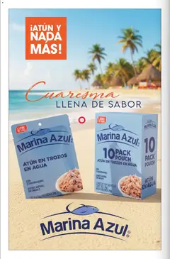 Vista previa de Marina Azul: ATÚN EN TROZOS EN AGUA, Atún en trozos en agua, sin conservadores, fuente natural de omega 3. Cont. neto 74g/masa drenada 70g, nuevo folleto de la tienda, válido en México a partir del 01.03.2026 | Página: 46