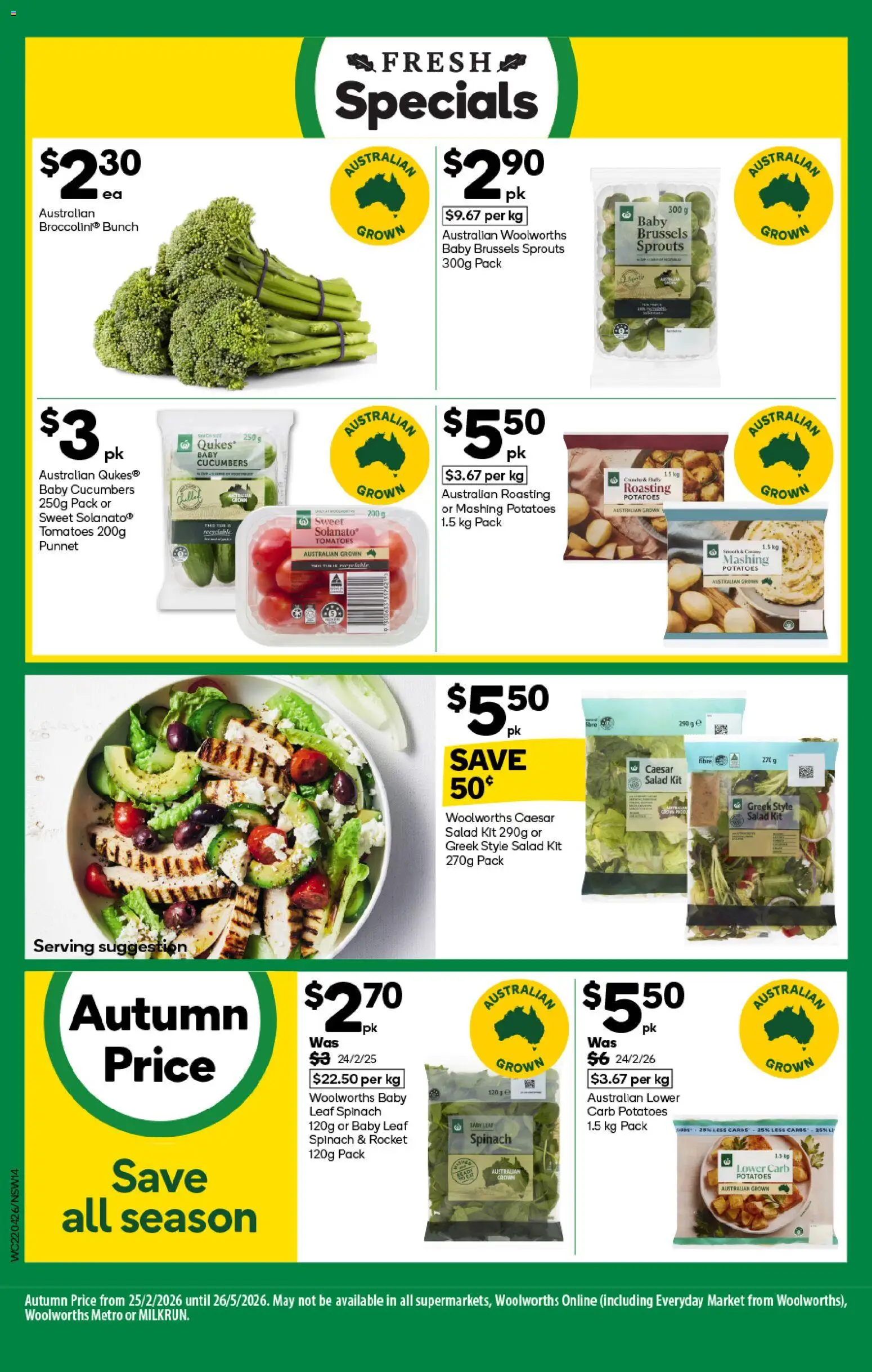 Woolworths catalogue - valid from 22.04.2026 | Page: 14 | Products: Cucumbers, Rocket, Potatoes, Spinach