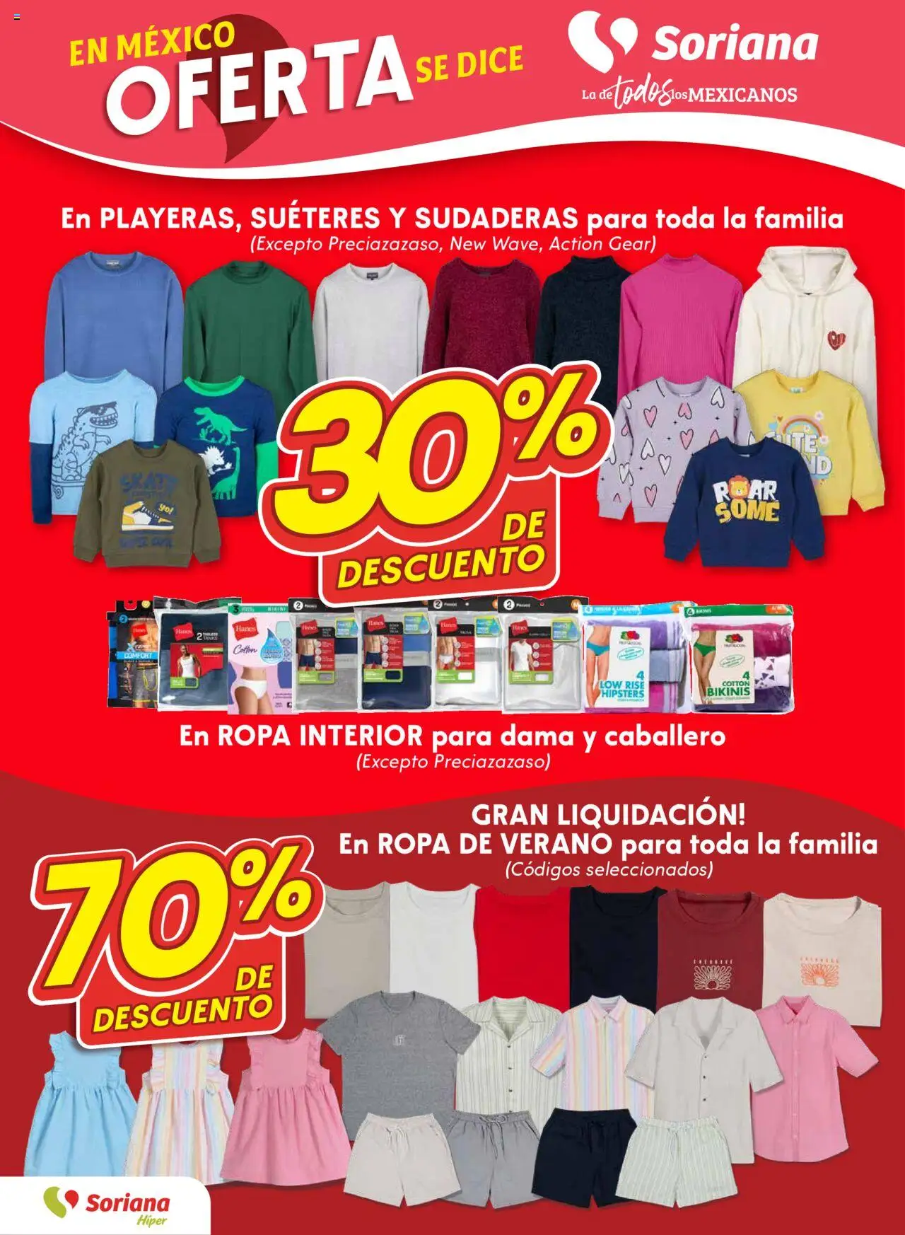 Nuevas ofertas de Soriana válidas en toda la República Mexicana desde el 09.10.2025. ¡Encuentra las mejores ofertas en Soriana - Fin de Semana Híper: Ags, Nay, Jal, Qro, Col, Mich, Gto, Hgo, Tlax, Mor, Pue, Gro, Oax, Edo. de Mex, Valle de México, Za! | Página: 11 | Productos: Ropa, Ropa interior