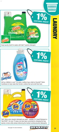Preview of Menards weekly ads valid from 01.01.2025 | Page: 31 | Products: Conditioner, Detergent, Clothes