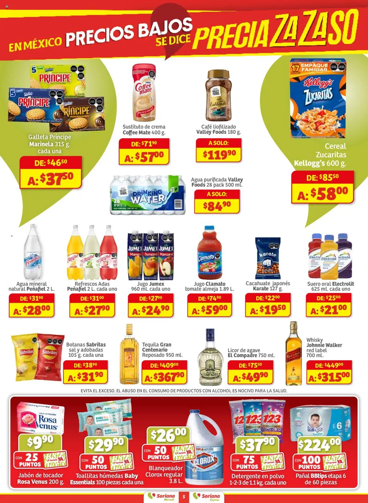 Nuevas ofertas de Soriana válidas en toda la República Mexicana desde el 18.09.2025. ¡Encuentra las mejores ofertas en Soriana - Pesito Valedor Mercado: Ags, Col, Gto, Jal, Mich! | Página: 5 | Productos: Jugo, Tequila, Mate, Polvo