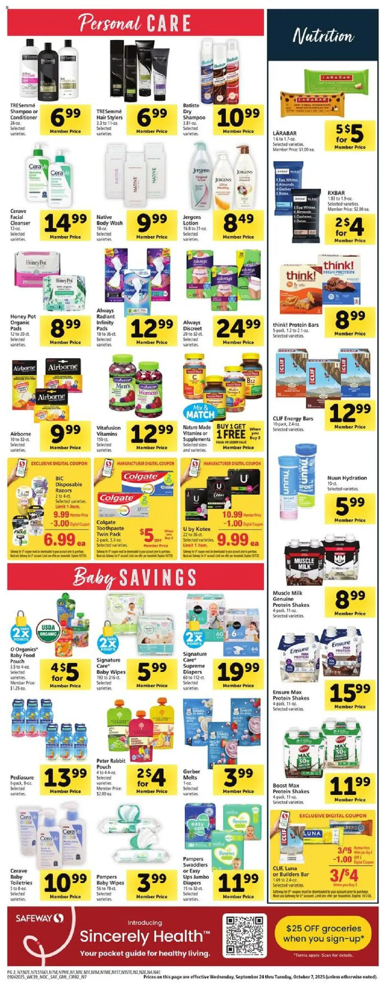 Safeway Weekly Ad - valid from 24.09.2025 | Page: 10 | Products: Toothpaste, Pads, Body Wash, Baby food
