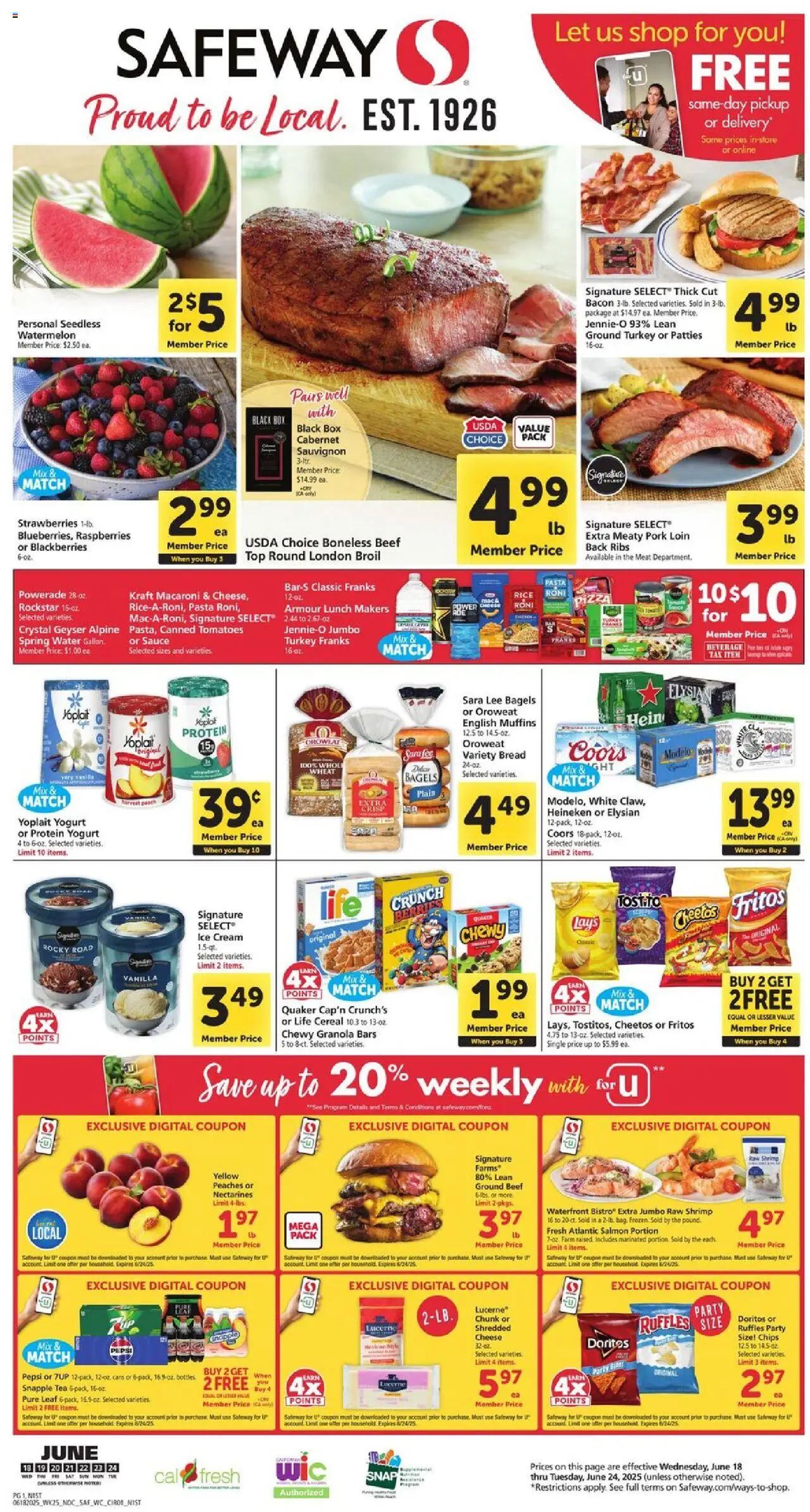 Safeway Weekly Ad - valid from 18.06.2025 | Page: 1 | Products: Pizza, Rice, Cream, Watermelon