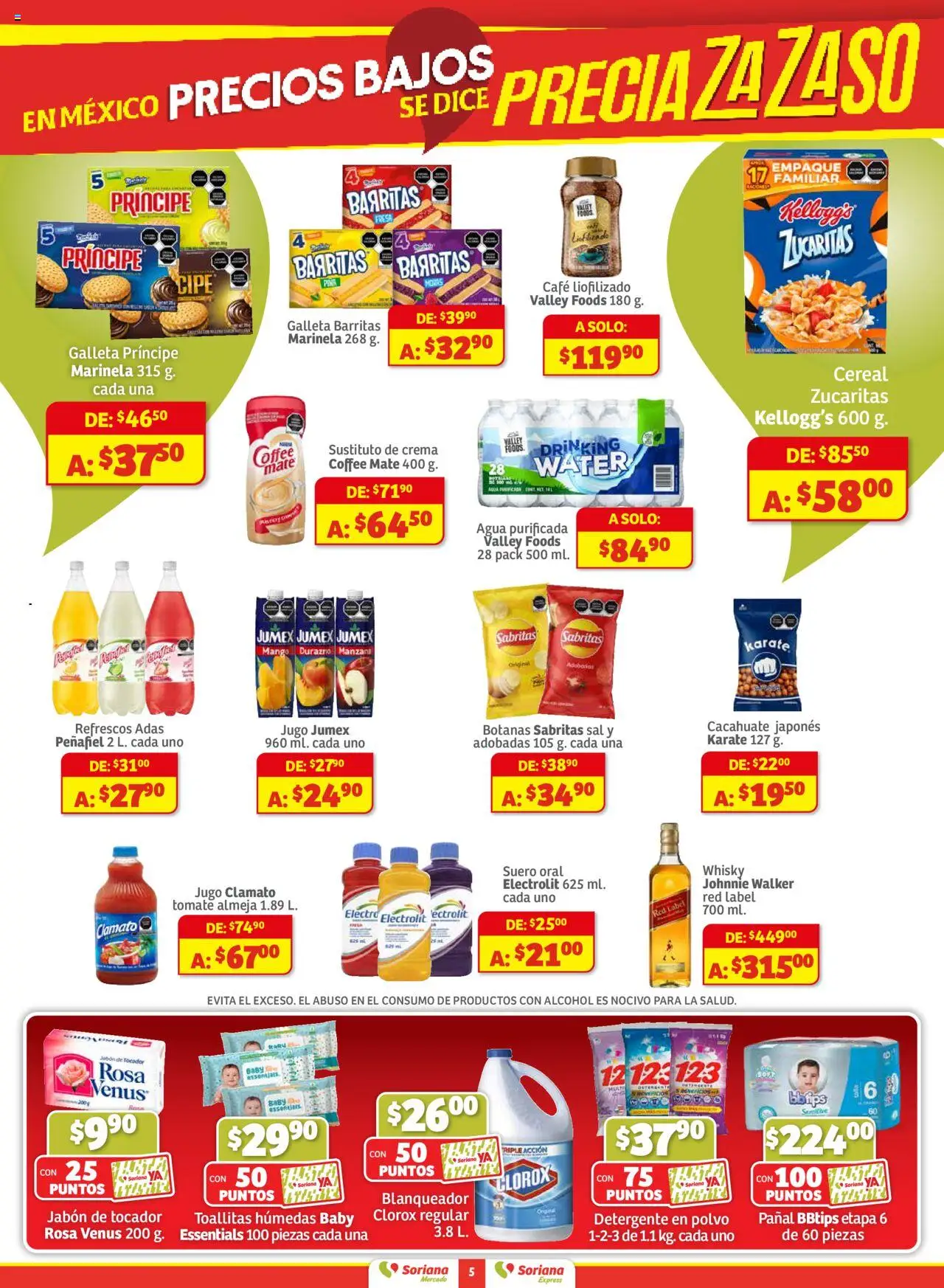 Nuevas ofertas de Soriana válidas en toda la República Mexicana desde el 18.09.2025. ¡Encuentra las mejores ofertas en Soriana - Pesito Valedor Mercado: Nay, Sin, Son! | Página: 5 | Productos: Durazno, Mate, Polvo, Jabón