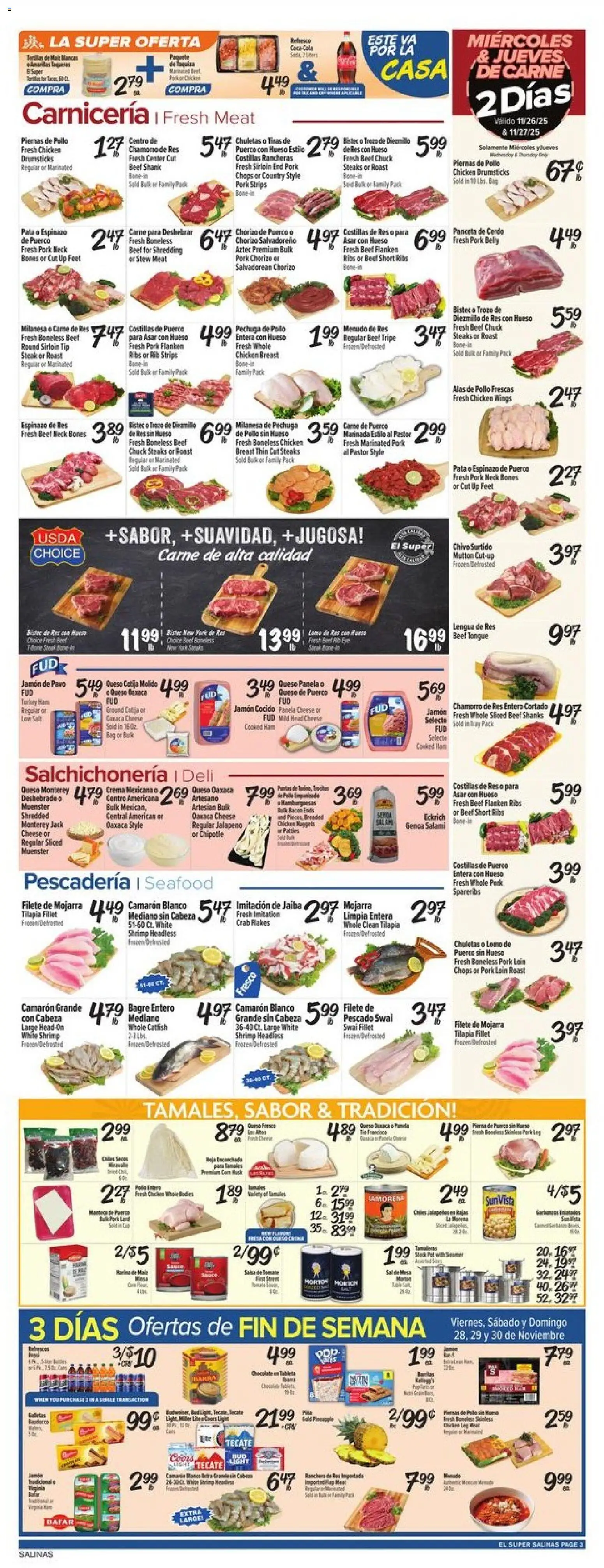 El Super Weekly Ad - CA - valid from 26.11.2025 | Page: 3 | Products: Ham, Beef, Flakes, Seafood