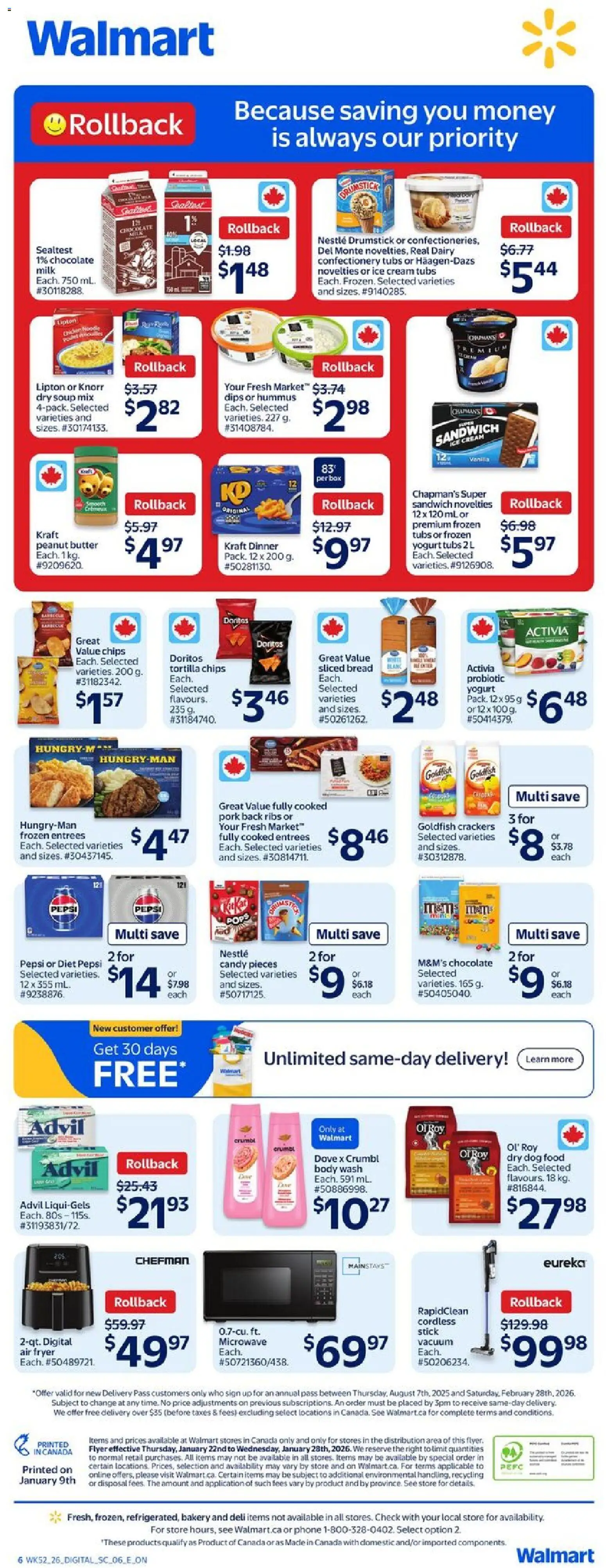 Walmart flyer valid from 22.01.2026 | Page: 2 | Products: Chips, Fryer, Chocolate, Chicken