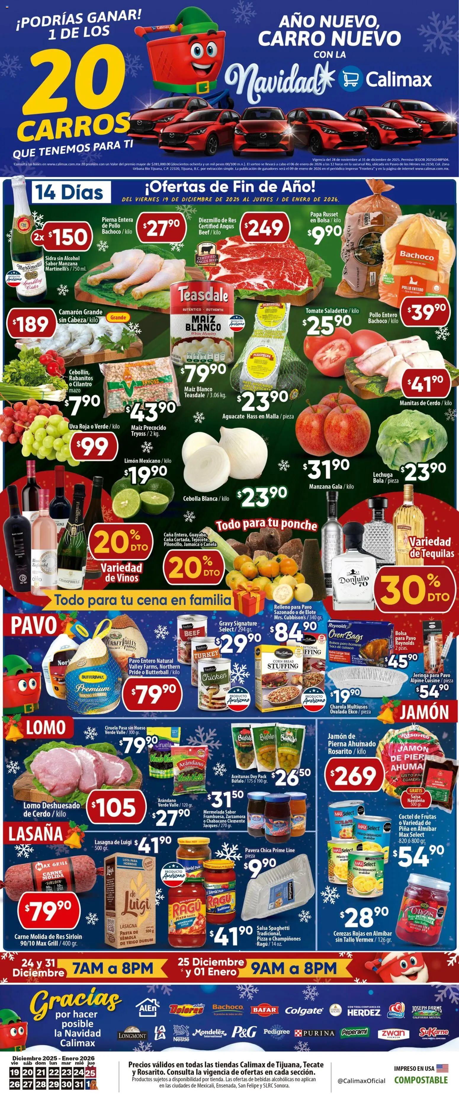 Nuevas ofertas de Calimax válidas en toda la República Mexicana desde el 19.12.2025. ¡Encuentra las mejores ofertas en Calimax folleto! | Página: 1 | Productos: Aceitunas, Cerdo, Res, Pasta