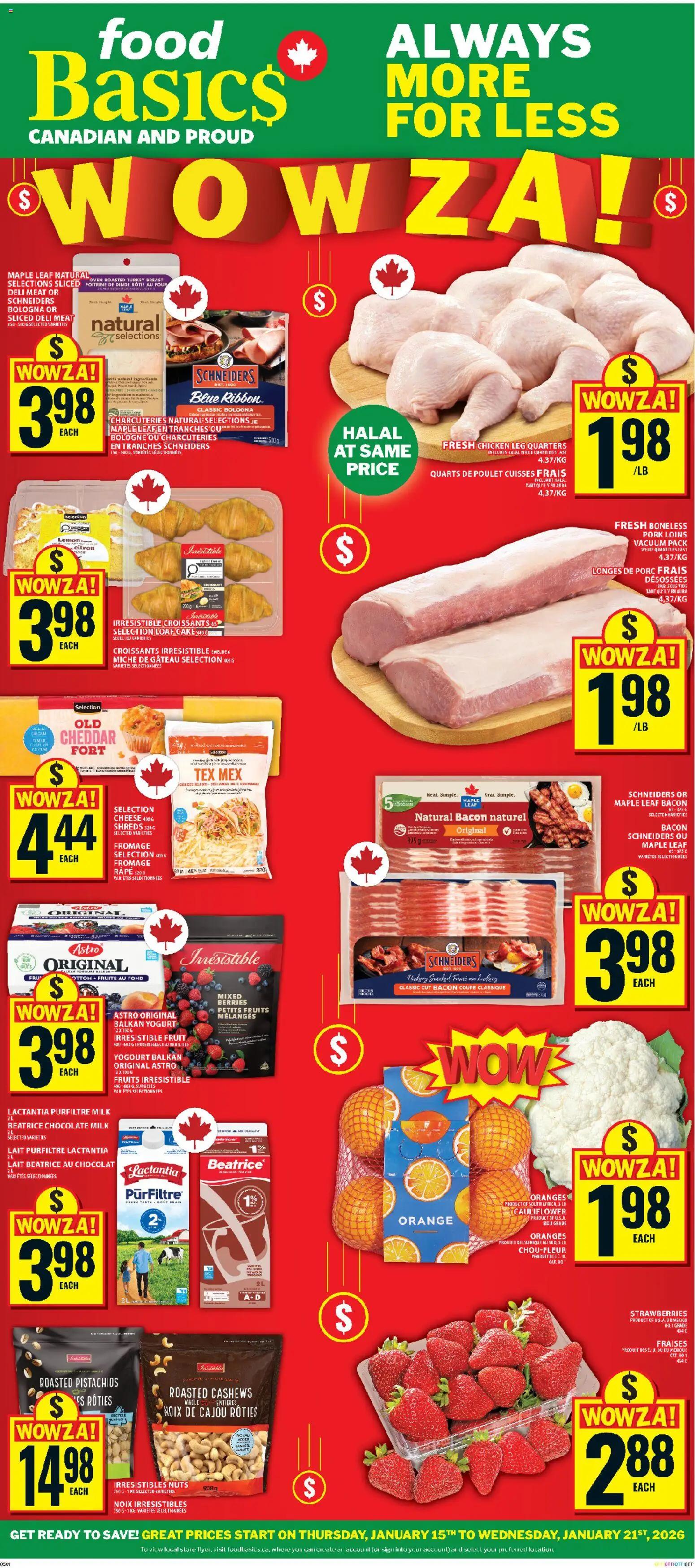 Food Basics flyer valid from 15.01.2026 | Page: 1 | Products: Turkey, Milk, Chicken, Oranges