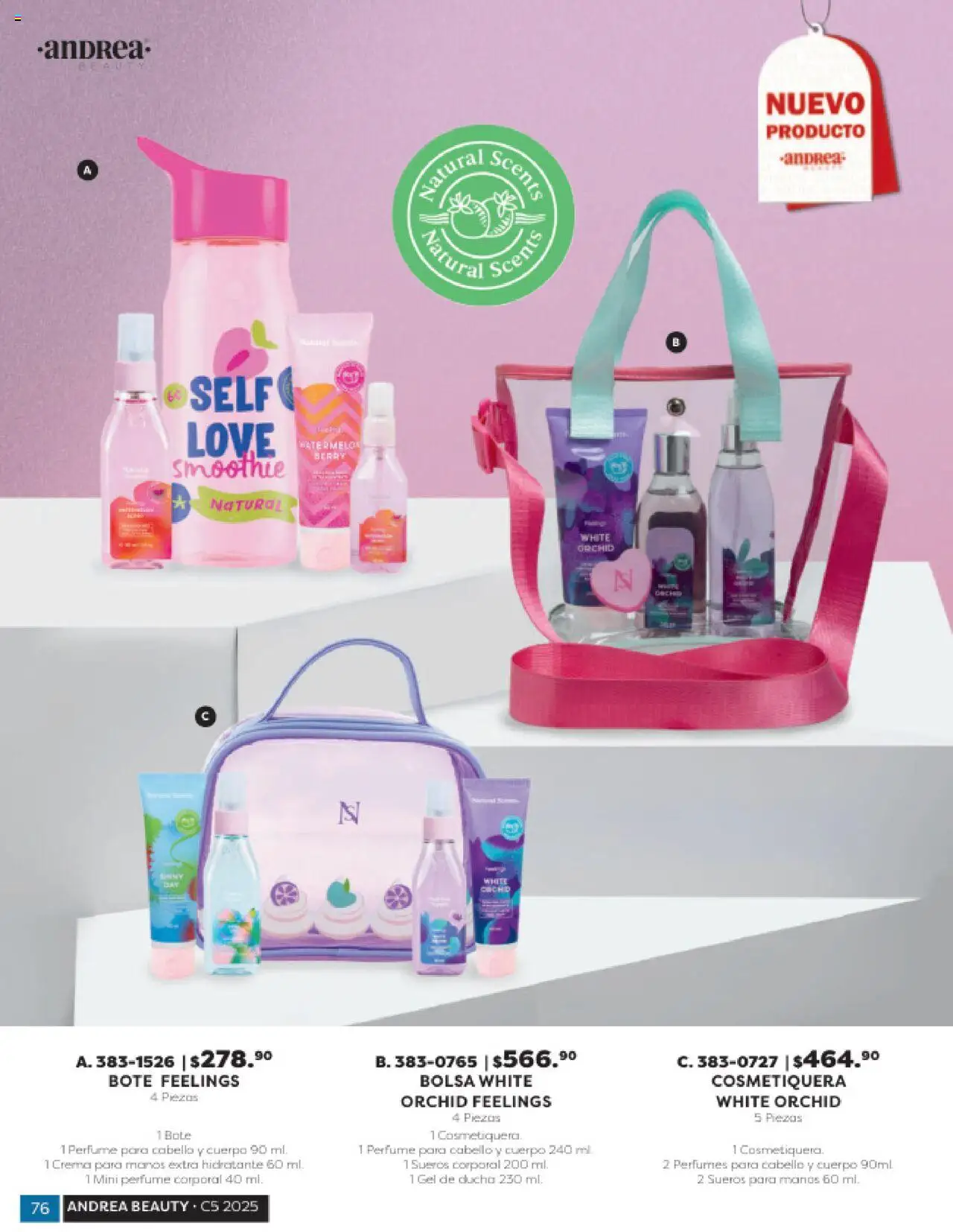 Nuevas ofertas de Andrea válidas en toda la República Mexicana desde el 24.08.2025. ¡Encuentra las mejores ofertas en Andrea - Catálogo Beauty Campaña 5! | Página: 76 | Productos: Crema, Bolsa, Perfume, Gel de ducha