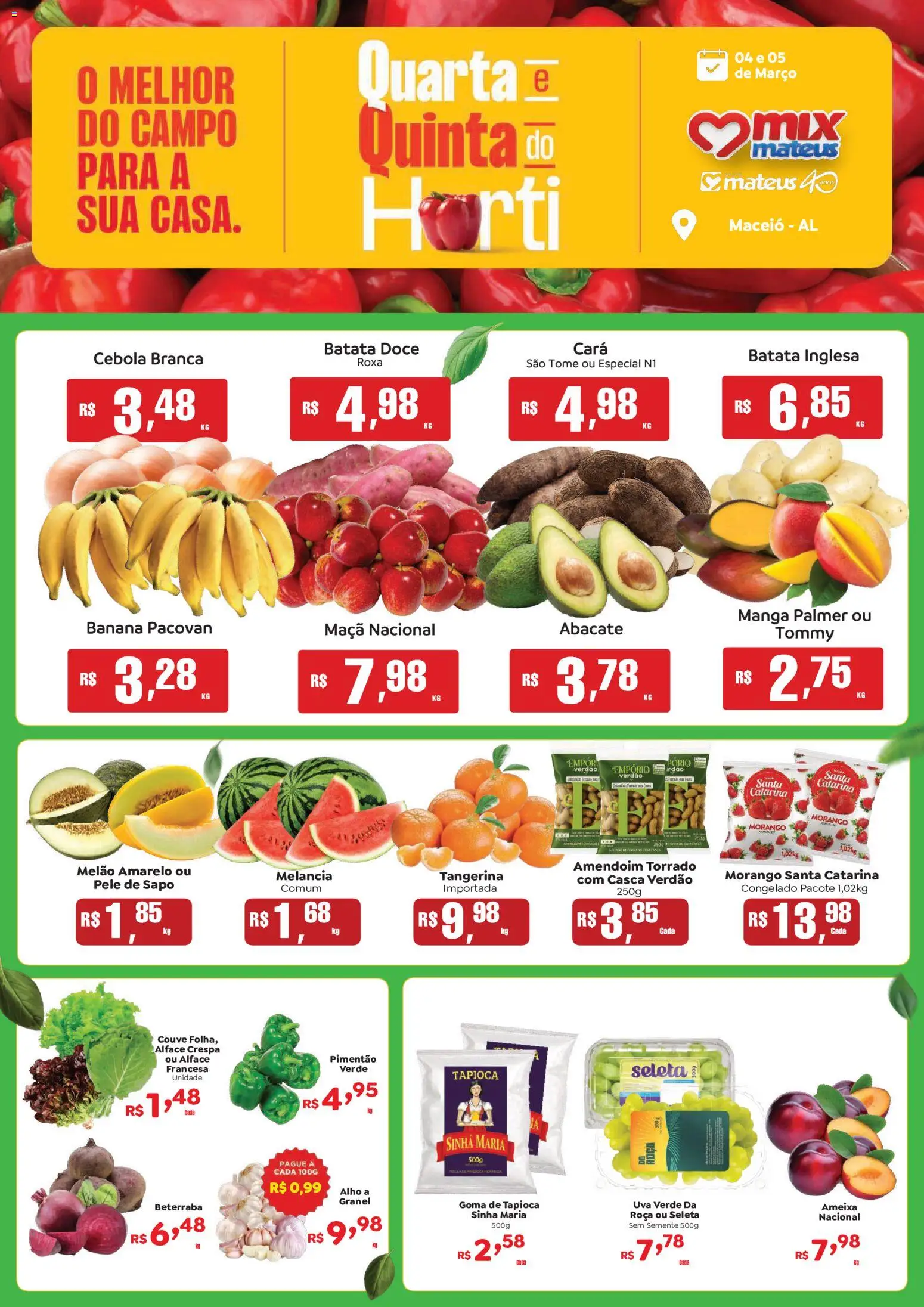 Mateus Folheto - válido de 04.03.2026 | Página: 1 | Produtos: Cará, Alho, Pimentão, Alface