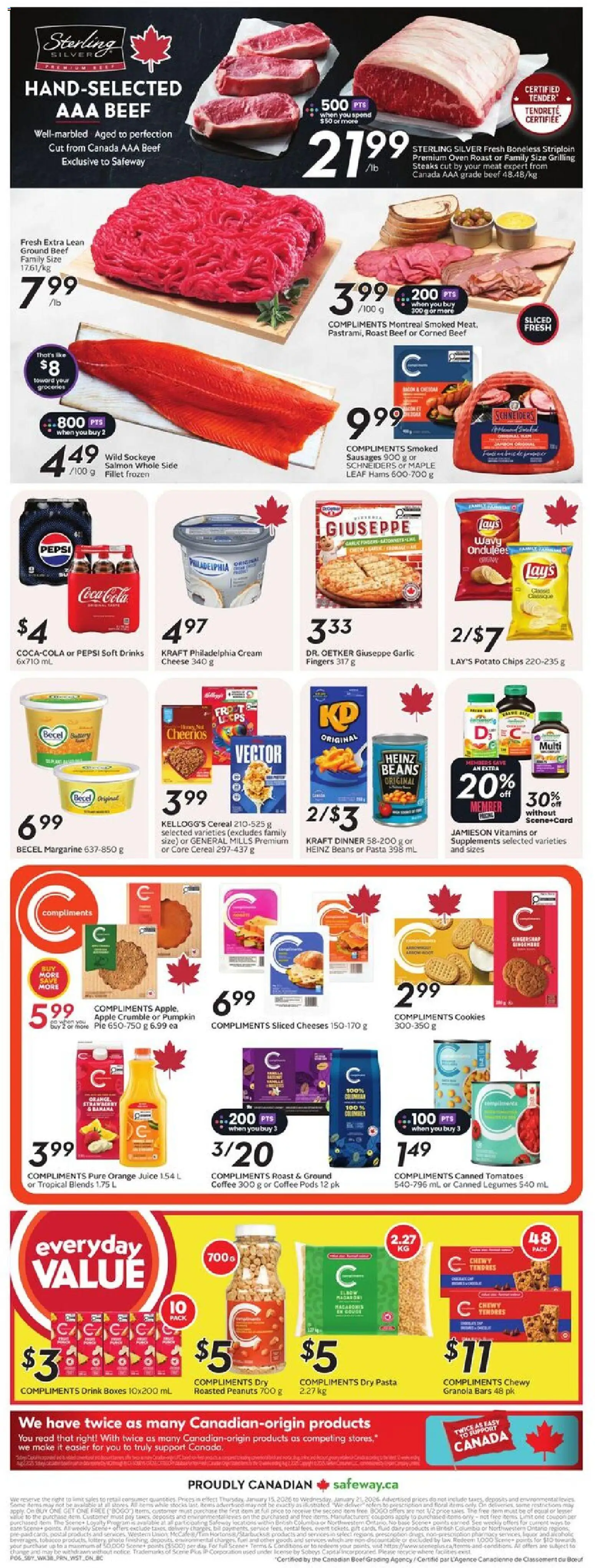 Safeway flyer valid from 15.01.2026 | Page: 4 | Products: Cream, Cheese, Pumpkin, Tomatoes