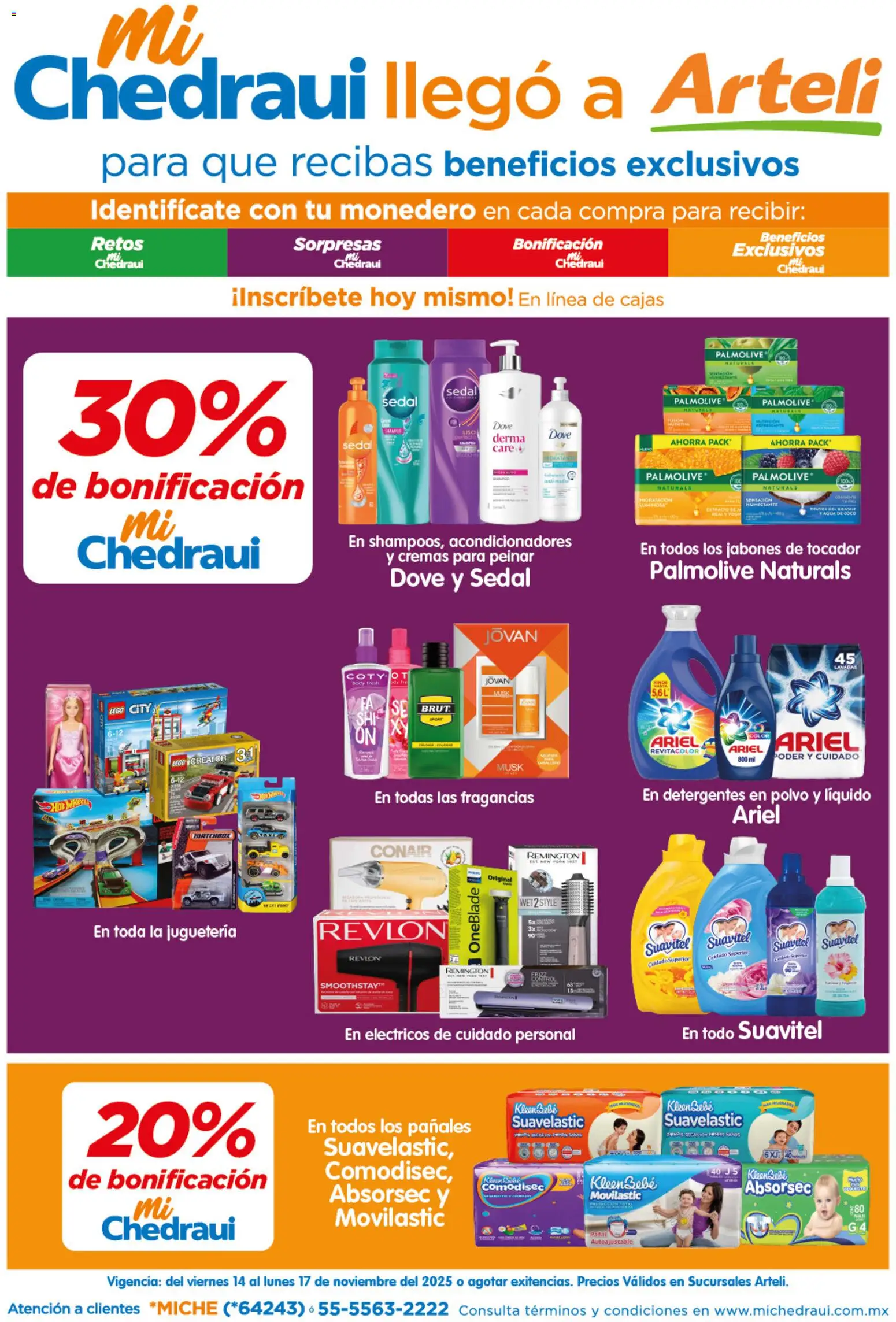 Nuevas ofertas de Arteli válidas en toda la República Mexicana desde el 14.11.2025. ¡Encuentra las mejores ofertas en Arteli folleto MiChedraui! | Página: 1 | Productos: Monedero, Pañales, Polvo