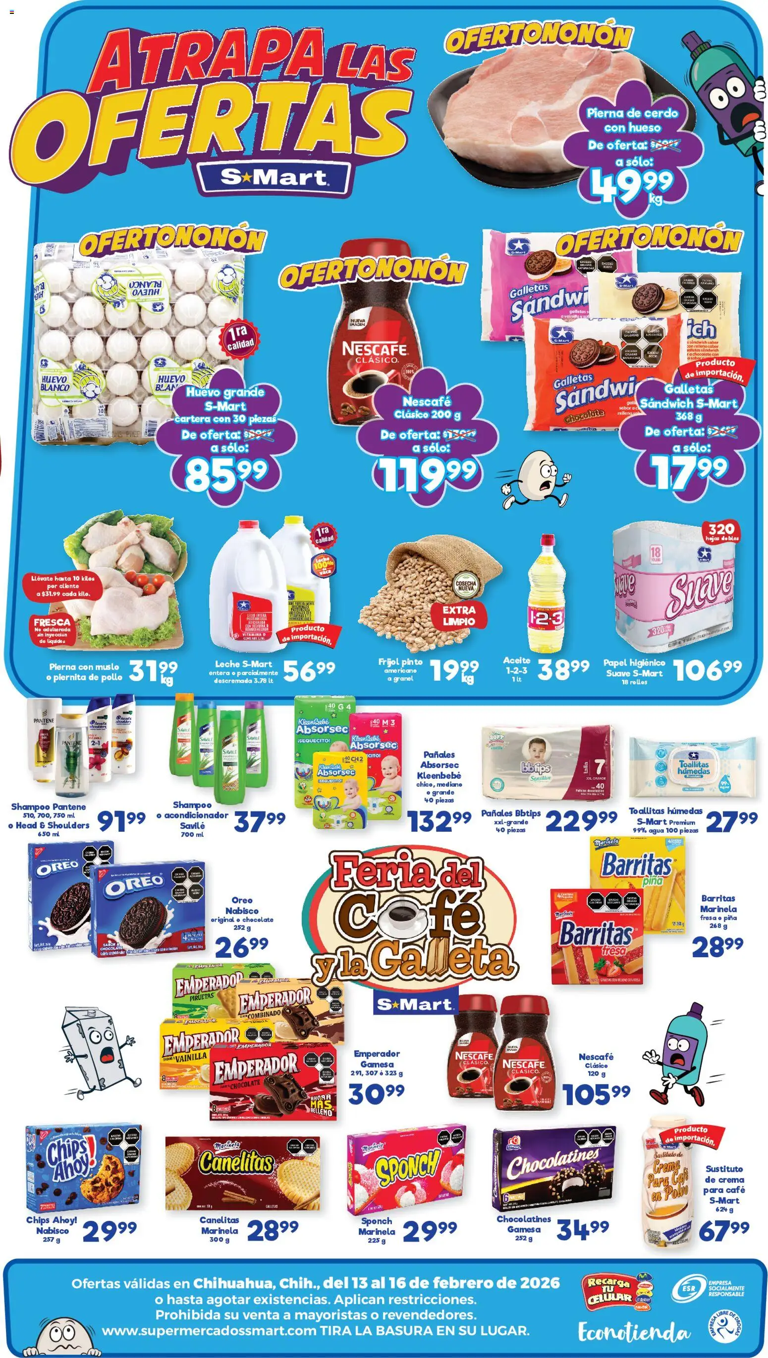 Nuevas ofertas de S-Mart válidas en toda la República Mexicana desde el 13.02.2026. ¡Encuentra las mejores ofertas en S-Mart folleto Chihuahua! | Página: 2 | Productos: Leche, Huevos, Galletas, Papel higiénico