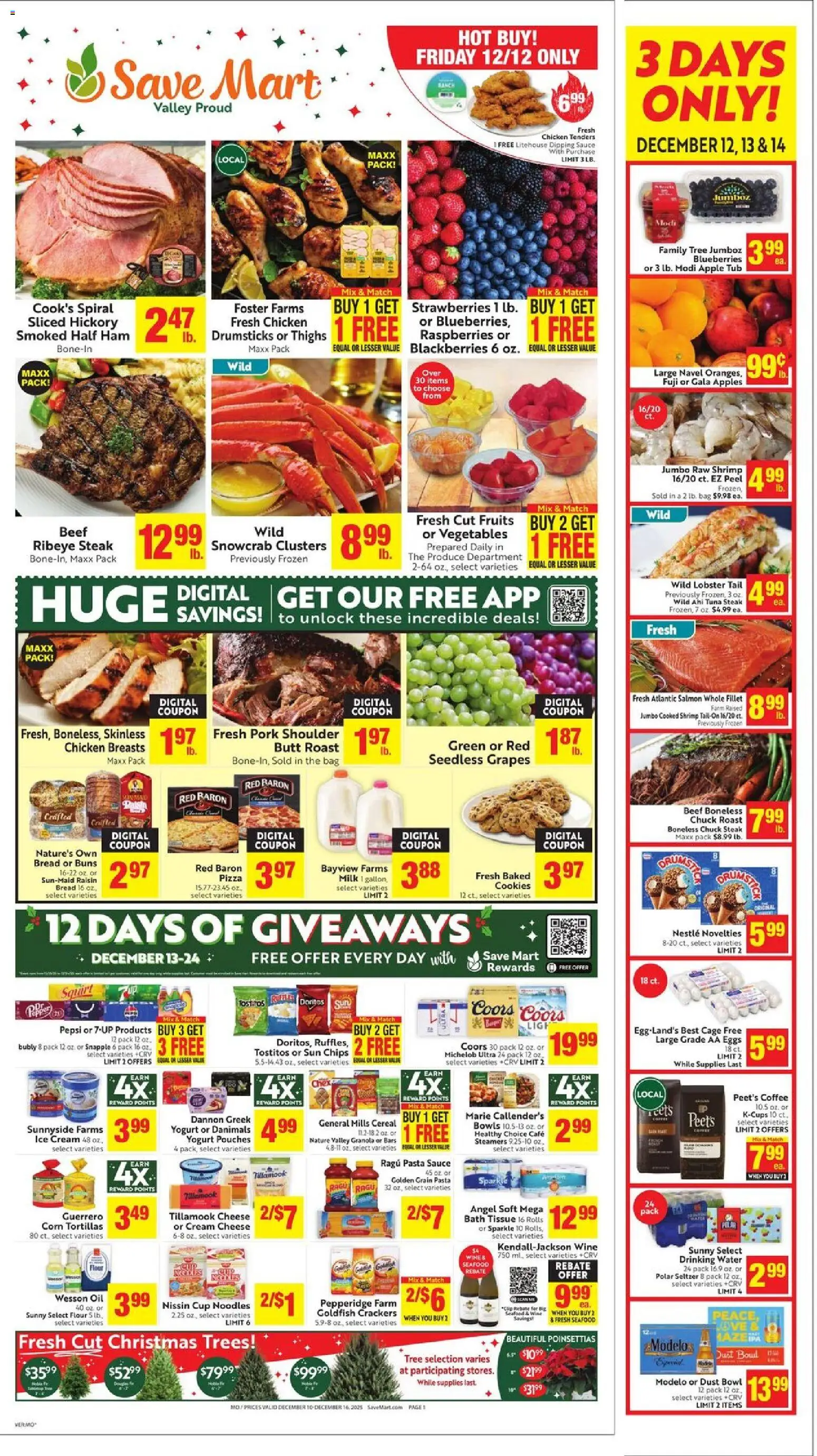 Save Mart Weekly Ad - valid from 10.12.2025 | Page: 1 | Products: Yogurt, Ham, Water, Vegetables