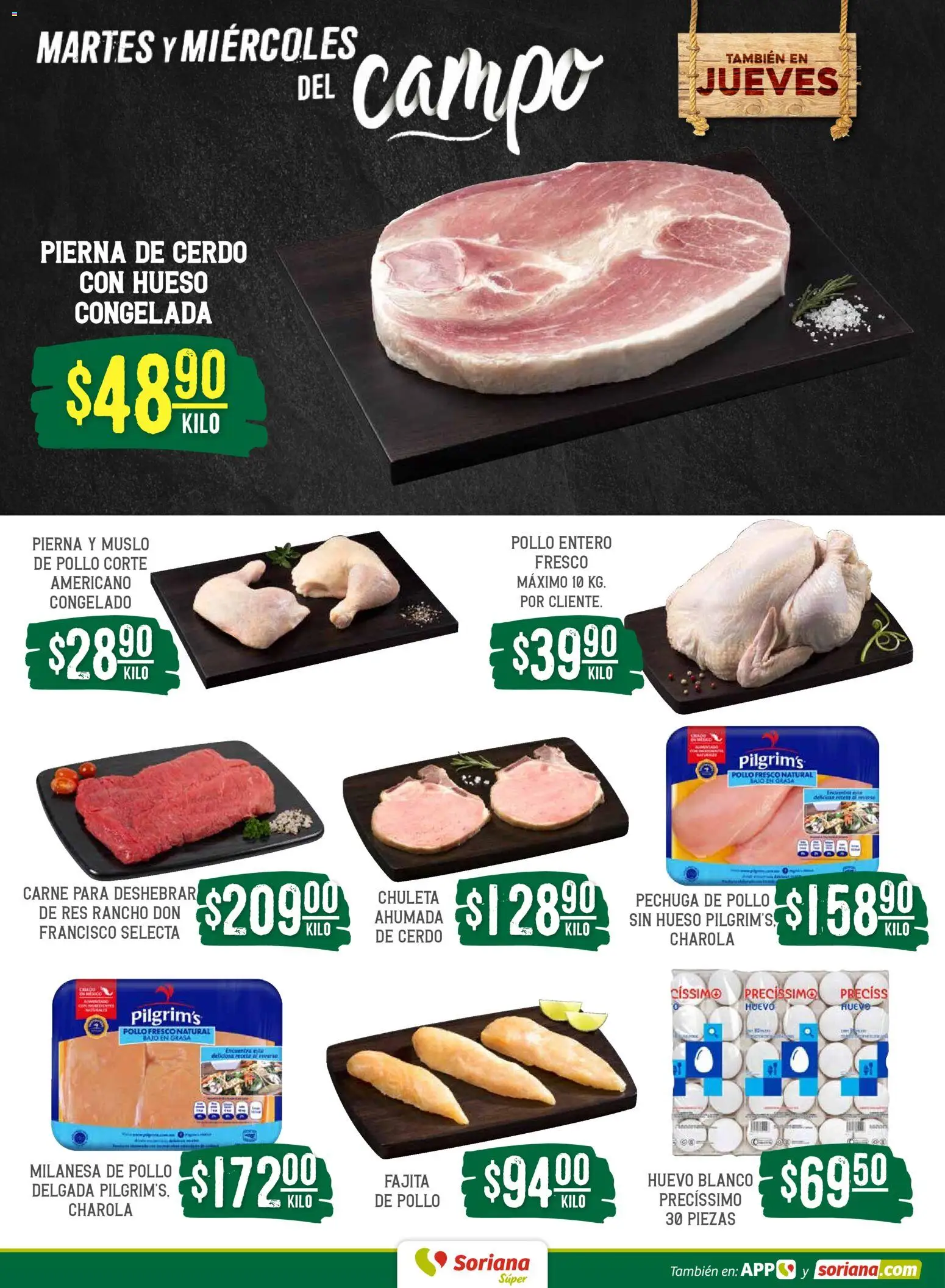 Nuevas ofertas de Soriana válidas en toda la República Mexicana desde el 21.04.2026. ¡Encuentra las mejores ofertas en Soriana Martes y Miércoles del Campo Súper: Tamaulipas (excepto Cd. Victoria y Tampico)! | Página: 4 | Productos: Pollo, Huevo, Cerdo, Res