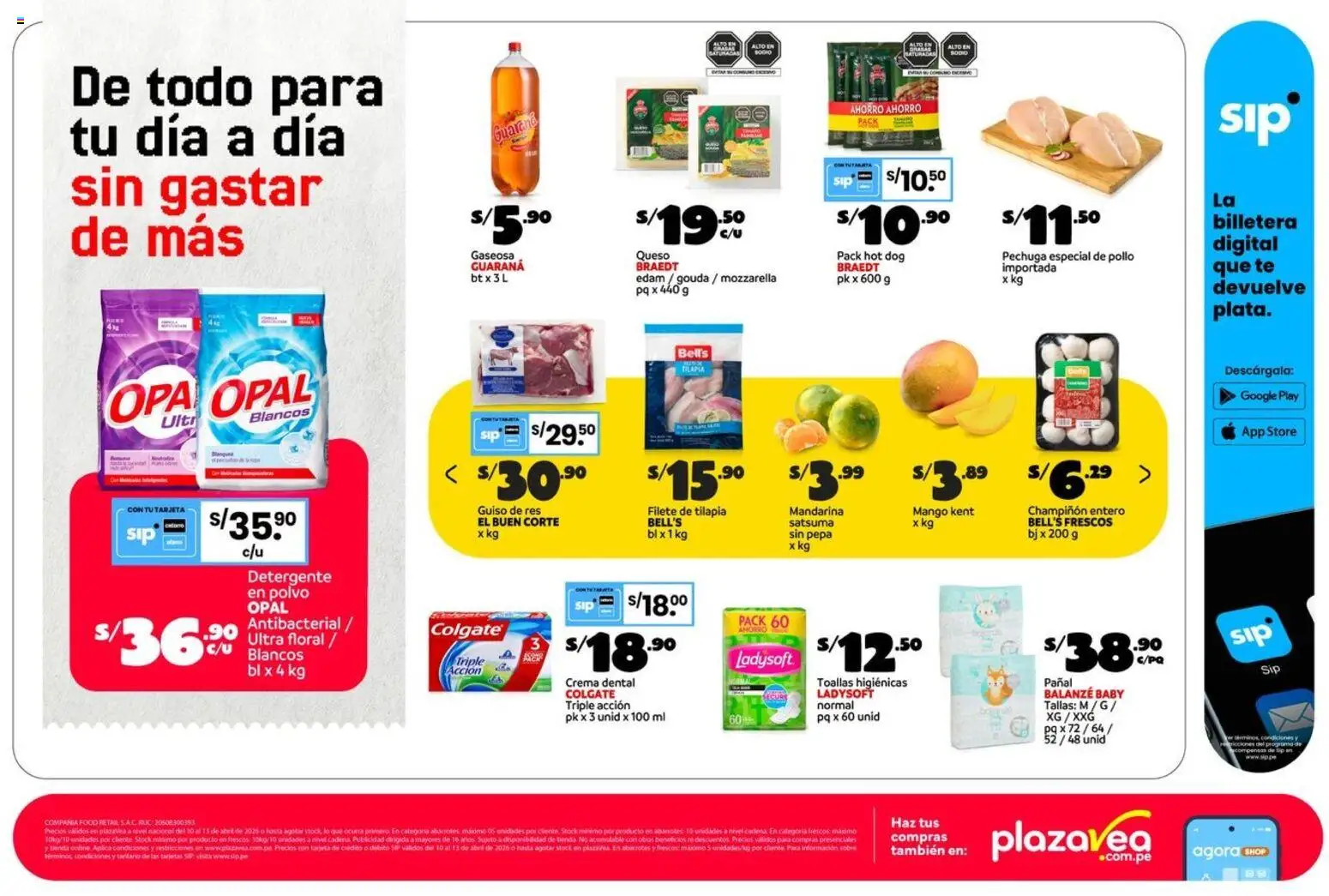 Catálogo Plaza Vea válido desde 10.04.2026 | Página: 2 | Productos: Detergente, Queso, Crema, Polvo
