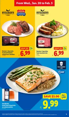 Preview of Lidl weekly ads valid from 28.01.2026 | Page: 5 | Products: Fish, Beef, Bag