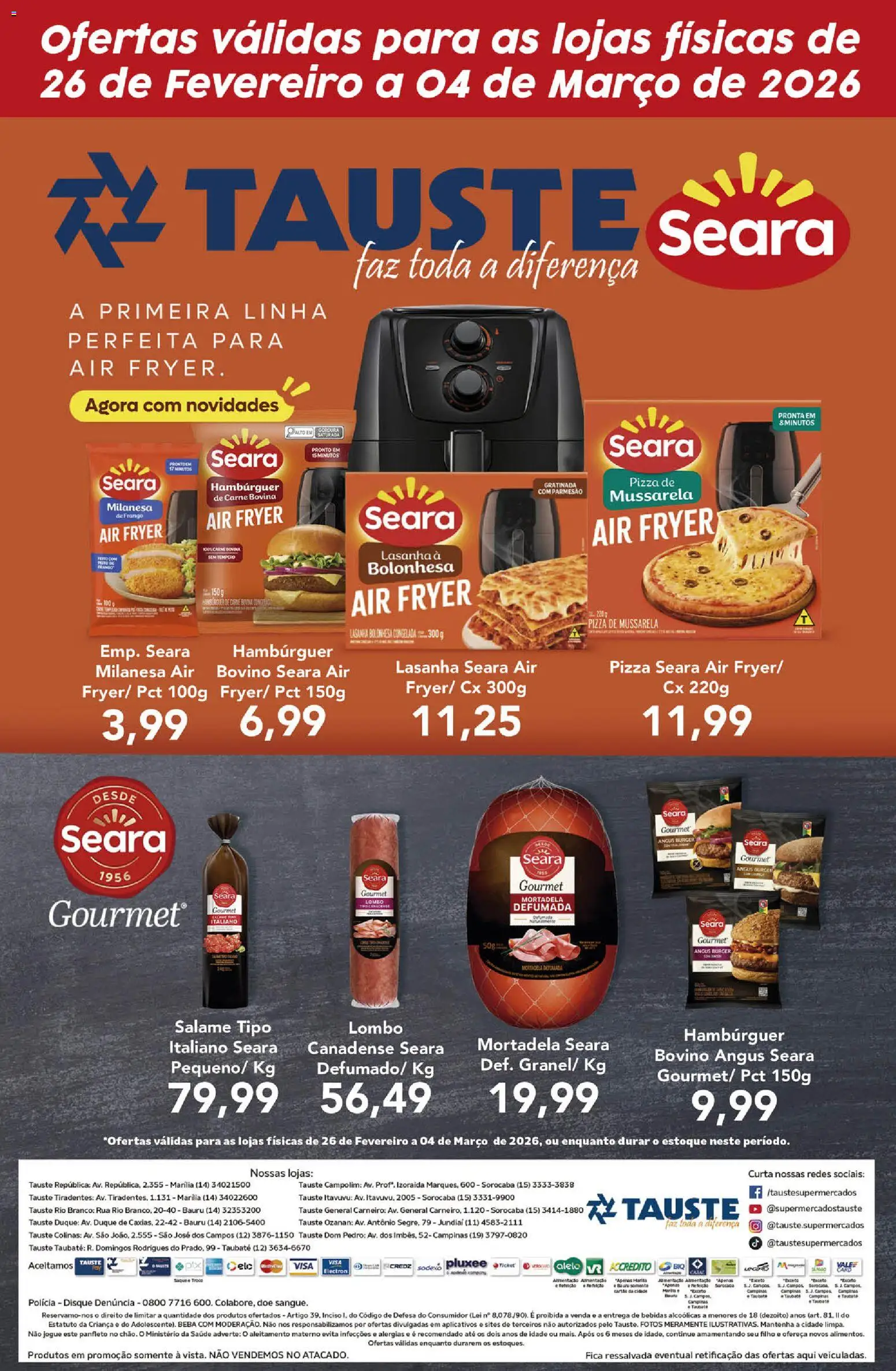 Tauste Folheto - válido de 26.02.2026 | Página: 1 | Produtos: Salame, Mortadela, Carne, Mussarela