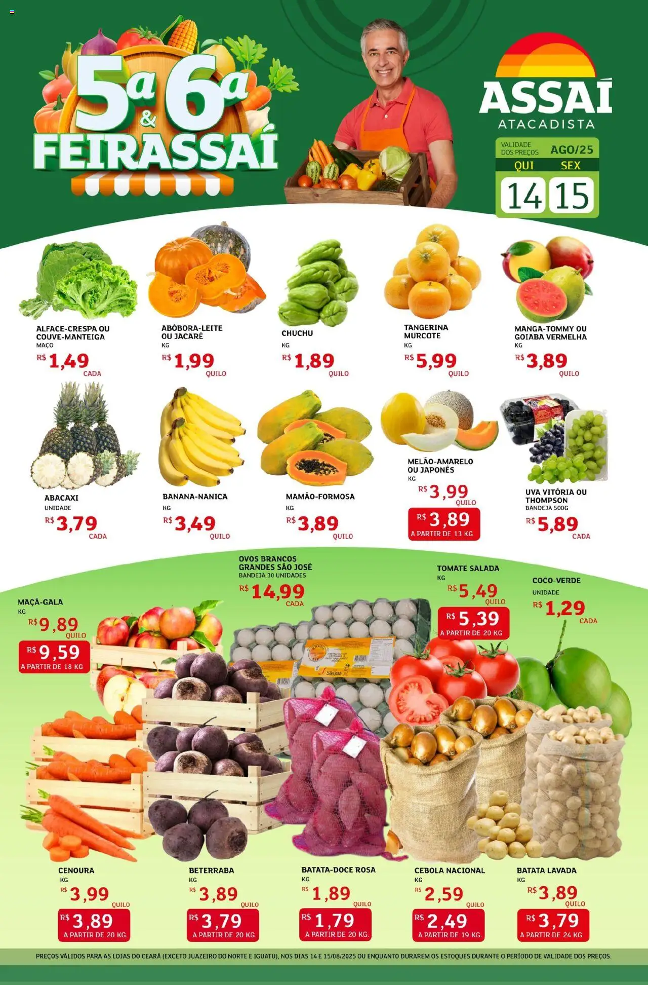 Assaí Atacadista Folheto - válido de 14.08.2025 | Página: 1 | Produtos: Goiaba, Chuchu, Cebola, Salada