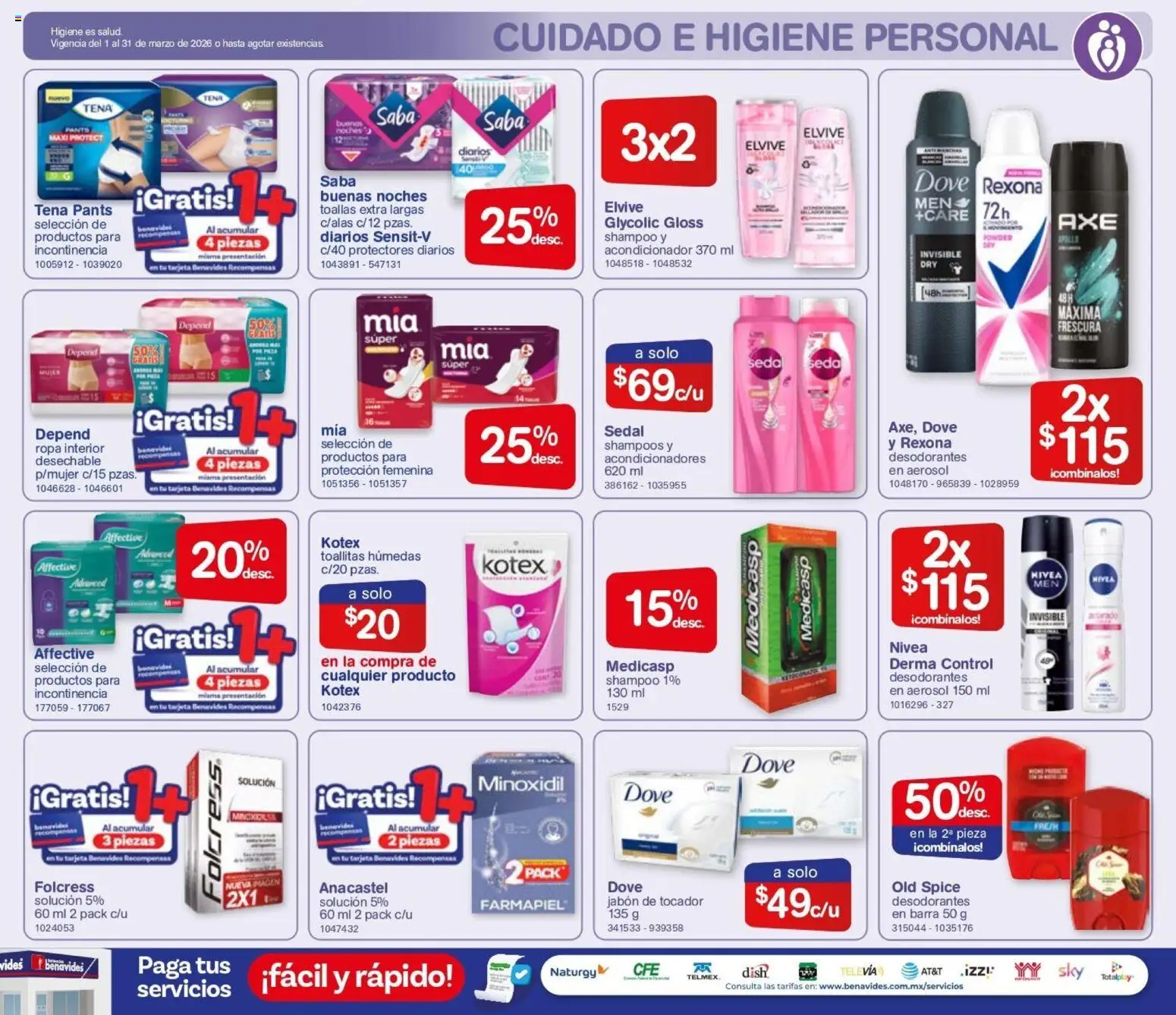 Nuevas ofertas de Farmacia Benavides válidas en toda la República Mexicana desde el 01.01.2026. ¡Encuentra las mejores ofertas en Farmacia Benavides catálogo! | Página: 21 | Productos: Barra, Ropa interior, Toallas, Jabón