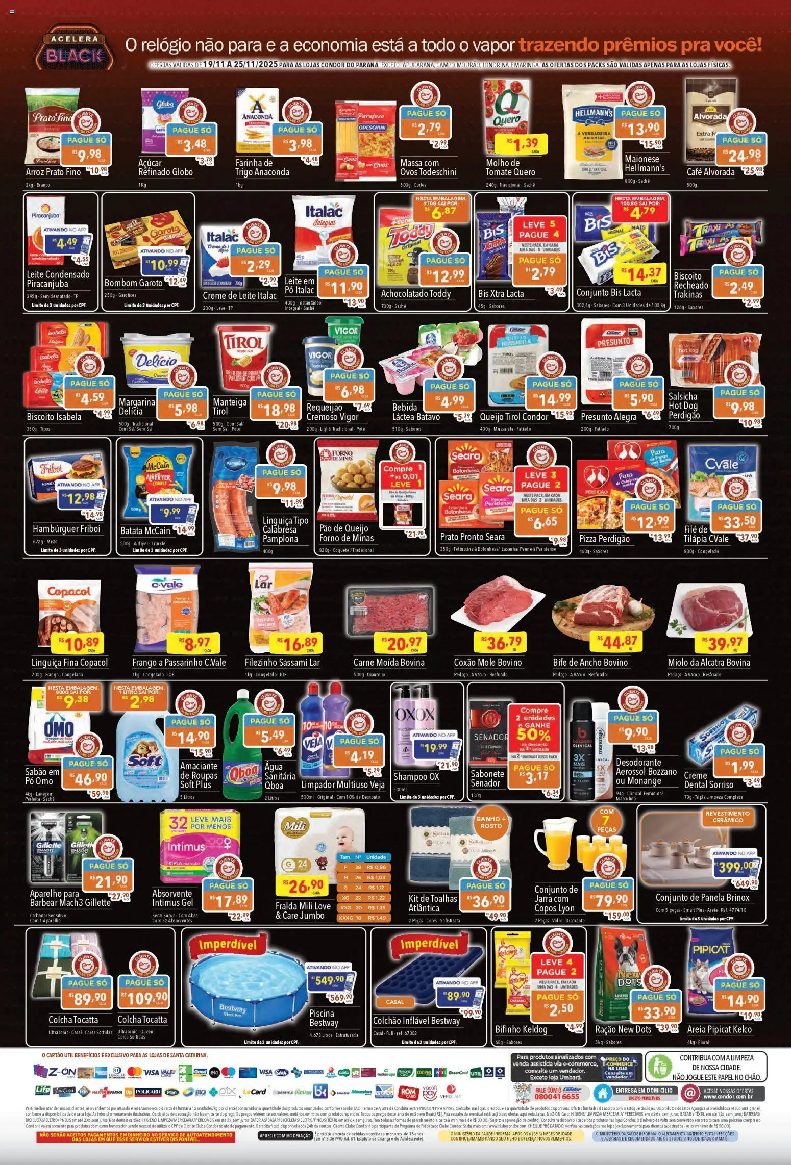 Supermercados Condor Folheto - válido de 19.11.2025 | Página: 2 | Produtos: Manteiga, Pizza, Frango, Bombom