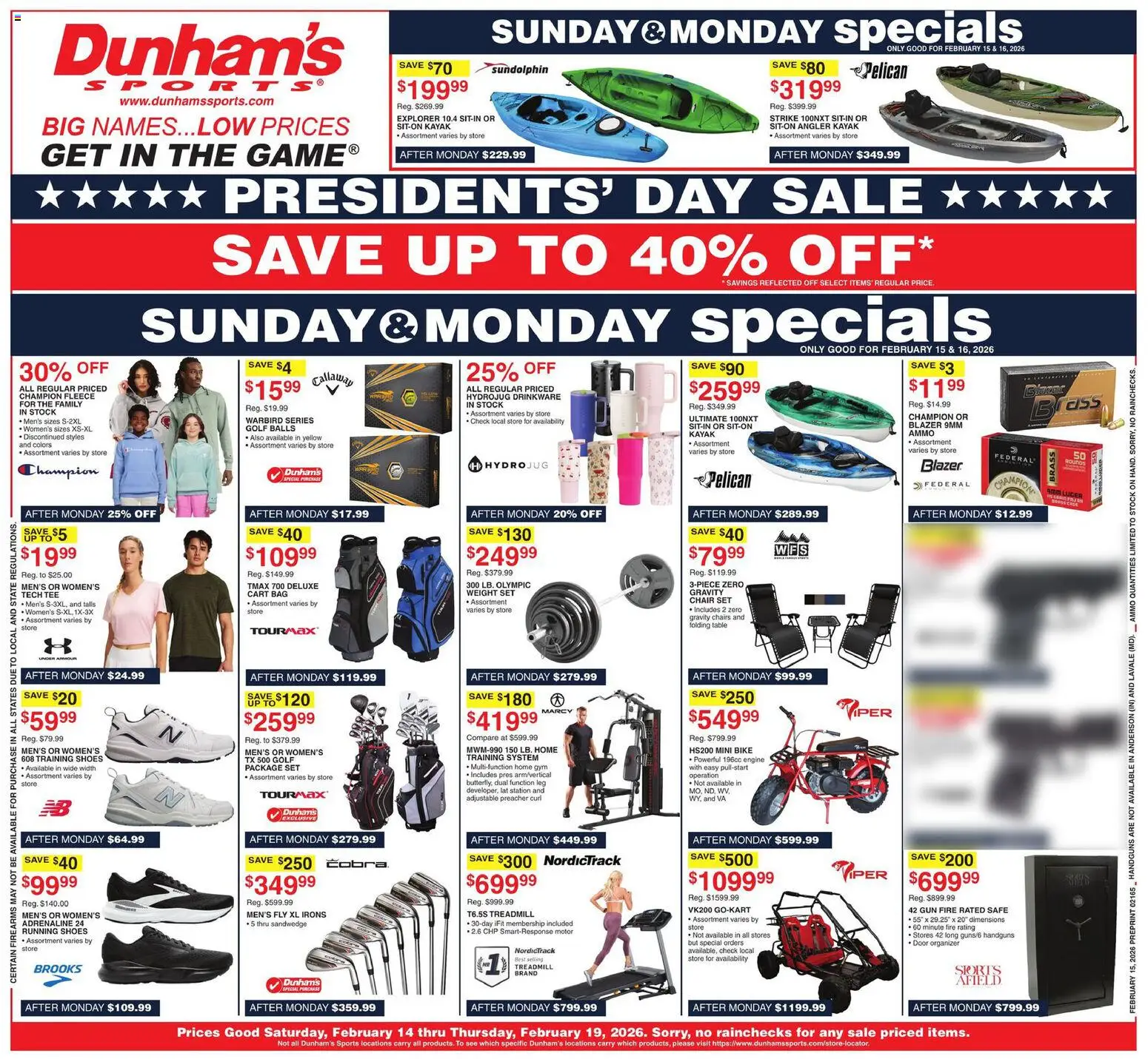 Dunham's Sports Weekly Ad - valid from 14.02.2026 | Page: 1 | Products: Table, Chair, Bag, Ammo