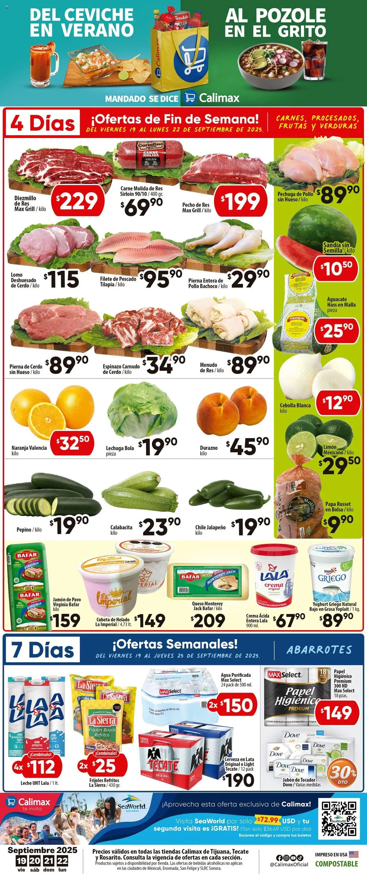 Nuevas ofertas de Calimax válidas en toda la República Mexicana desde el 19.09.2025. ¡Encuentra las mejores ofertas en Calimax - Folleto Tijuana! | Página: 1 | Productos: Maíz, Agua, Queso, Aguacate