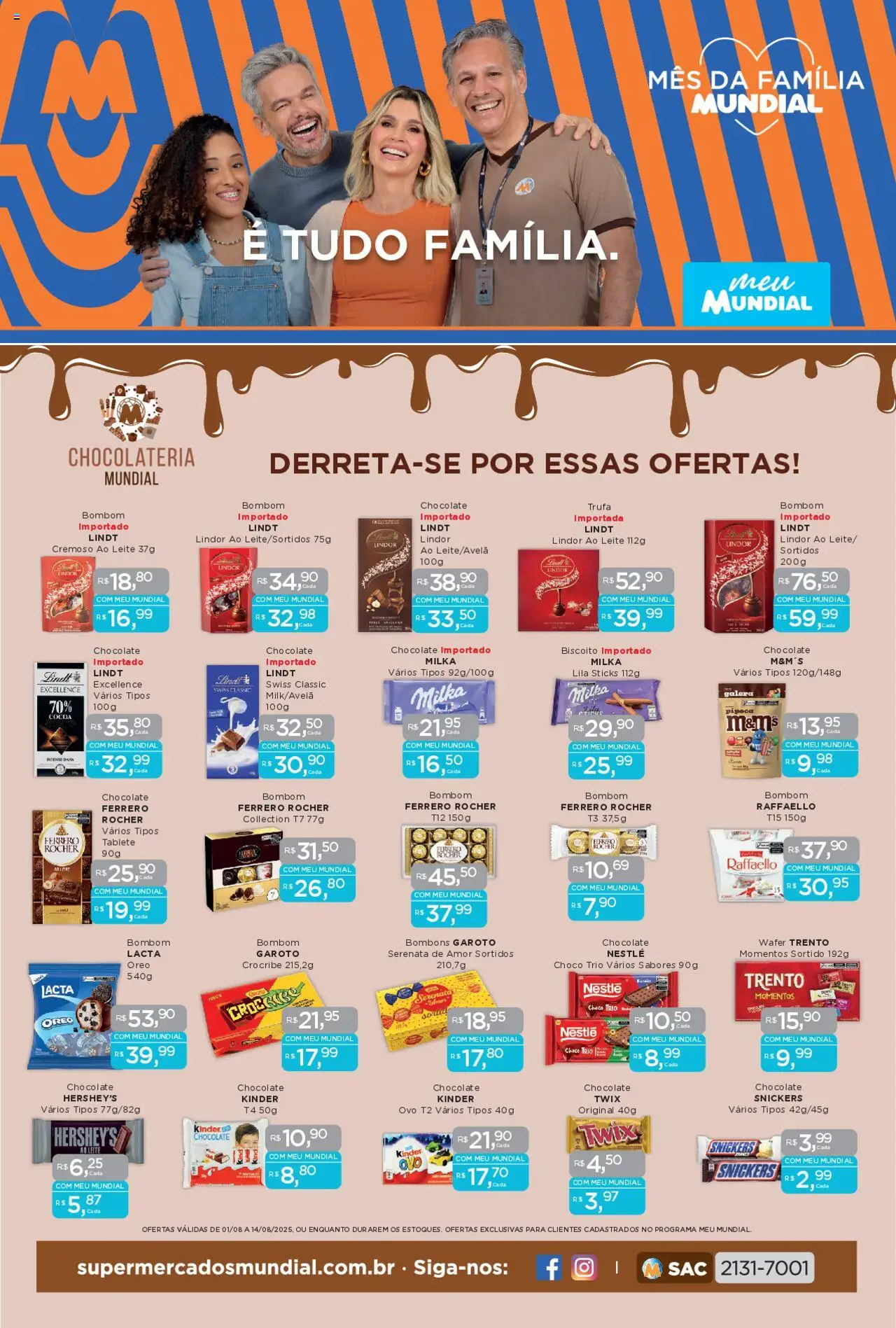 Mundial Folheto - válido de 01.08.2025 | Página: 1 | Produtos: Biscoito, Chocolate, Ferrero Rocher, Pipoca