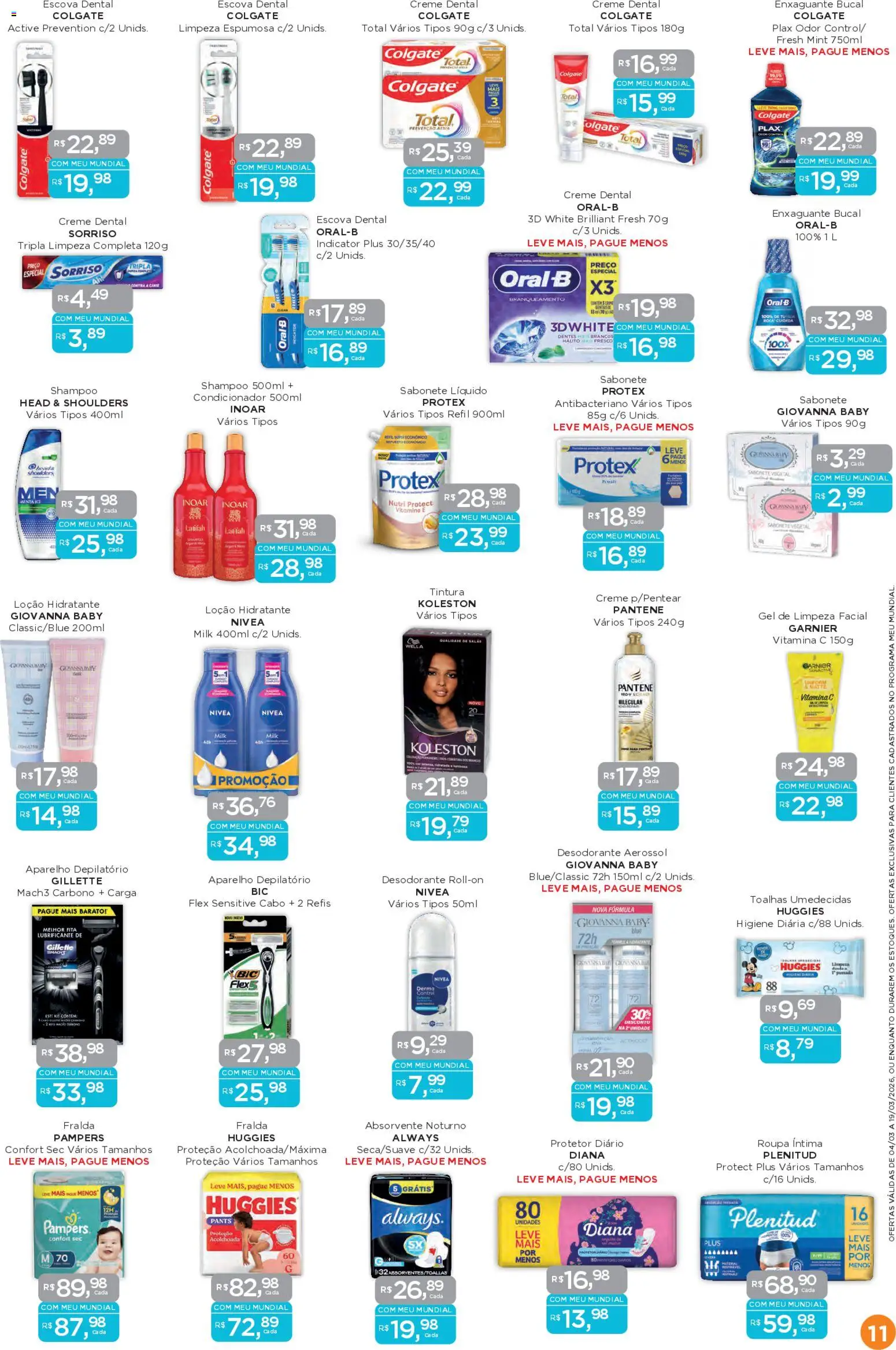 Mundial Folheto - válido de 04.03.2026 | Página: 11 | Produtos: Condicionador, Desodorante, Vitamina c, Absorvente