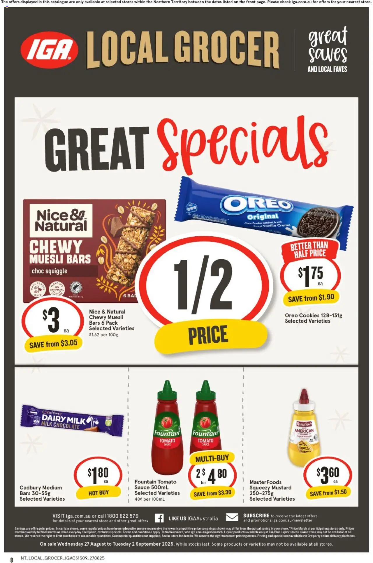 IGA catalogue - valid from 27.08.2025 | Page: 8 | Products: Shelf, Dairy, Sauce, Fountain