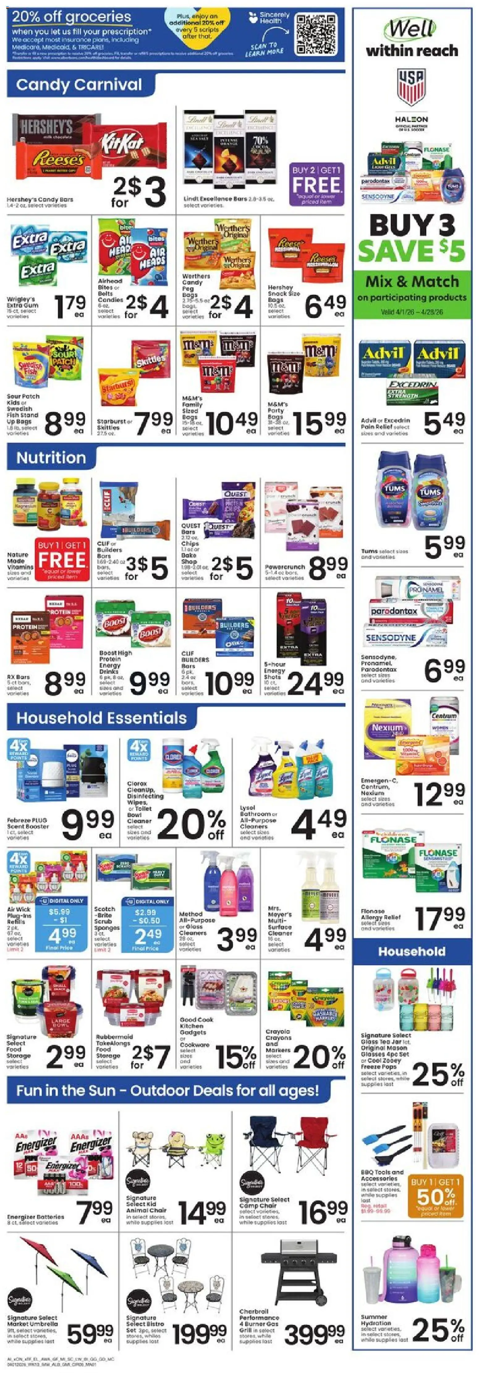 Albertsons Weekly Ad - valid from 01.04.2026 | Page: 6 | Products: Chair, Fish, Chips, Umbrella