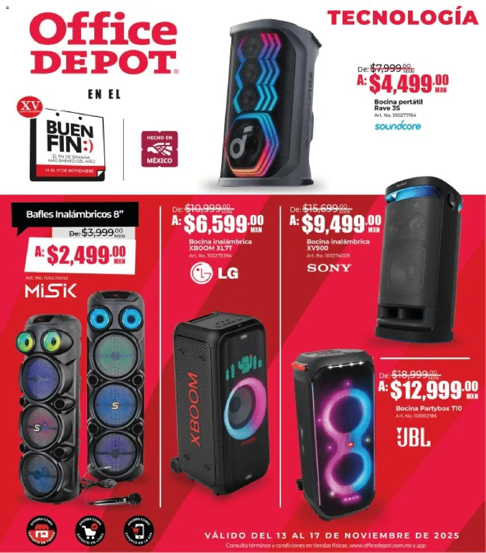 Nuevas ofertas de Office Depot válidas en toda la República Mexicana desde el 13.11.2025. ¡Encuentra las mejores ofertas en Office Depot Buen Fin! | Página: 9 | Productos: Bocina