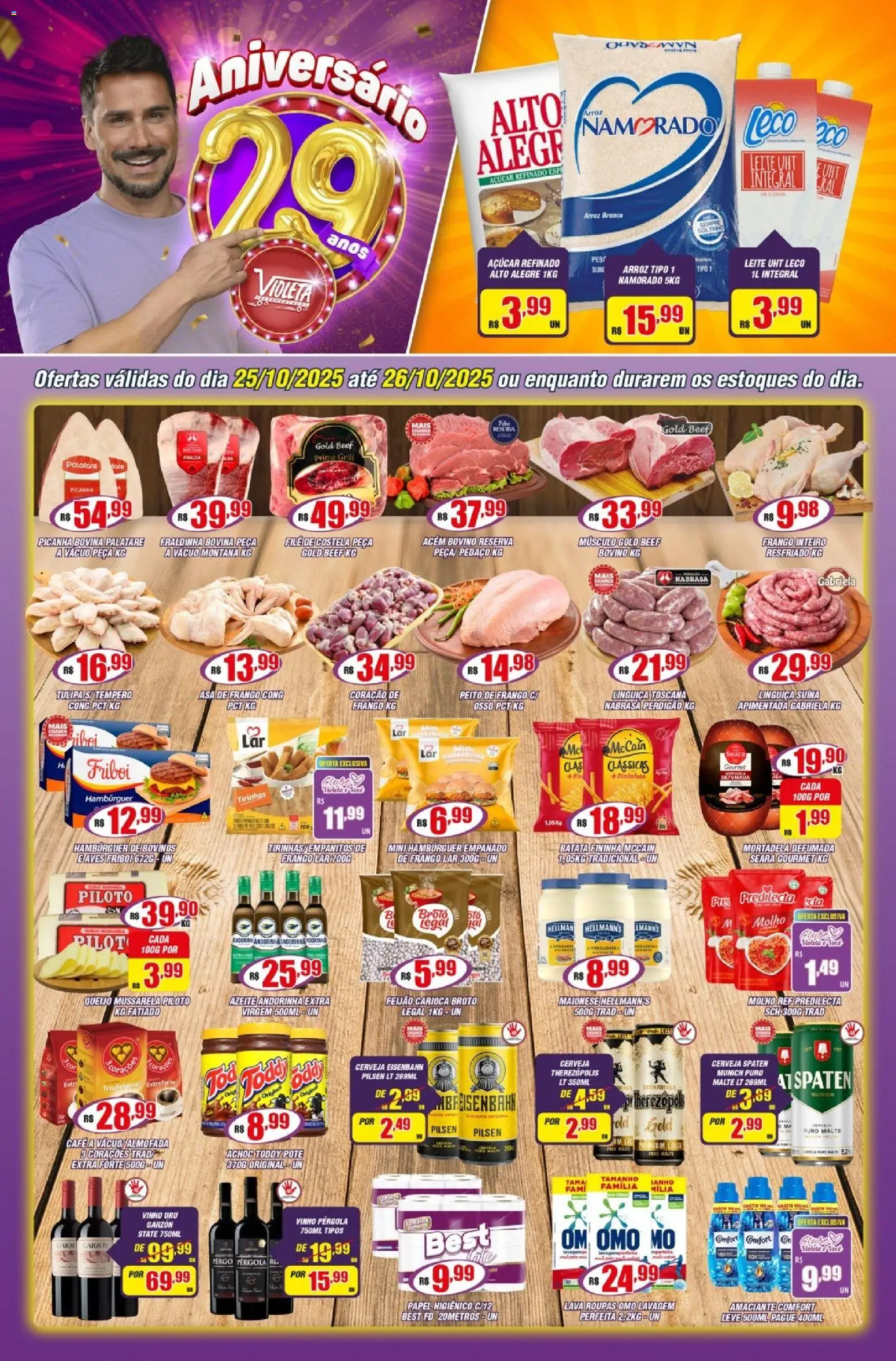 Violeta Supermercados Folheto - válido de 25.10.2025 | Página: 1 | Produtos: Almofada, Linguiça, Fraldinha, Leite