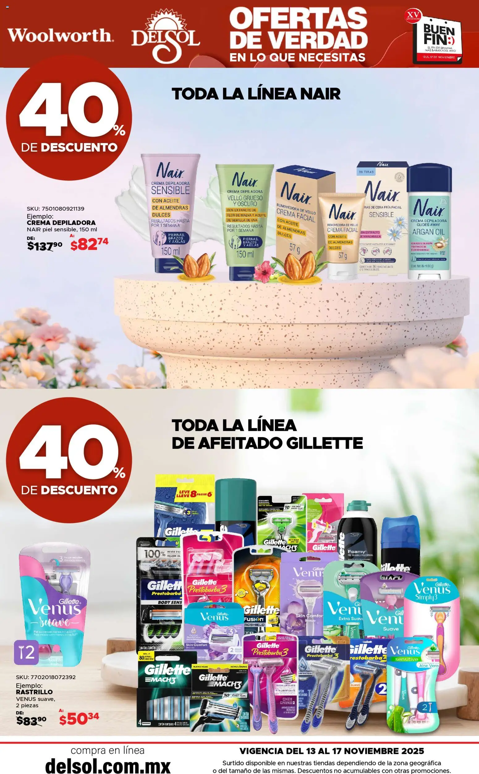 Nuevas ofertas de Del Sol y Woolworth válidas en toda la República Mexicana desde el 13.11.2025. ¡Encuentra las mejores ofertas en Del Sol y Woolworth Buen fin! | Página: 44 | Productos: Crema depiladora, Dulces, Cera, Depiladora