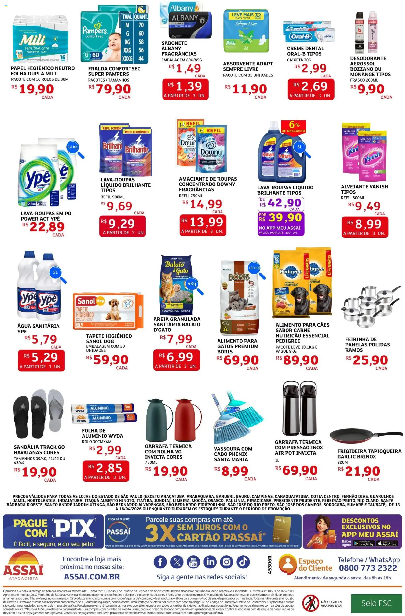 Assaí Atacadista Folheto - válido de 13.04.2026 | Página: 4 | Produtos: Areia, Alvejante, Bebida, Creme dental