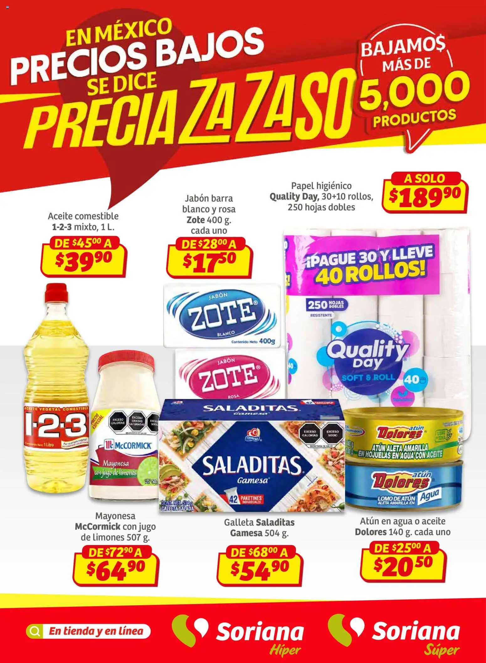 Nuevas ofertas de Soriana válidas en toda la República Mexicana desde el 12.02.2026. ¡Encuentra las mejores ofertas en Soriana - Preciazazaso Súper: Camp, Chia, Oax, Q. Roo, Tab, Yuc! | Página: 1 | Productos: Atún, Agua, Papel higiénico, Barra