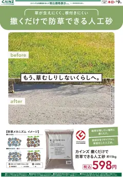 26.02.2026から有効なオファーを含む カインズ ホーム - 撒くだけで防草できる人工砂