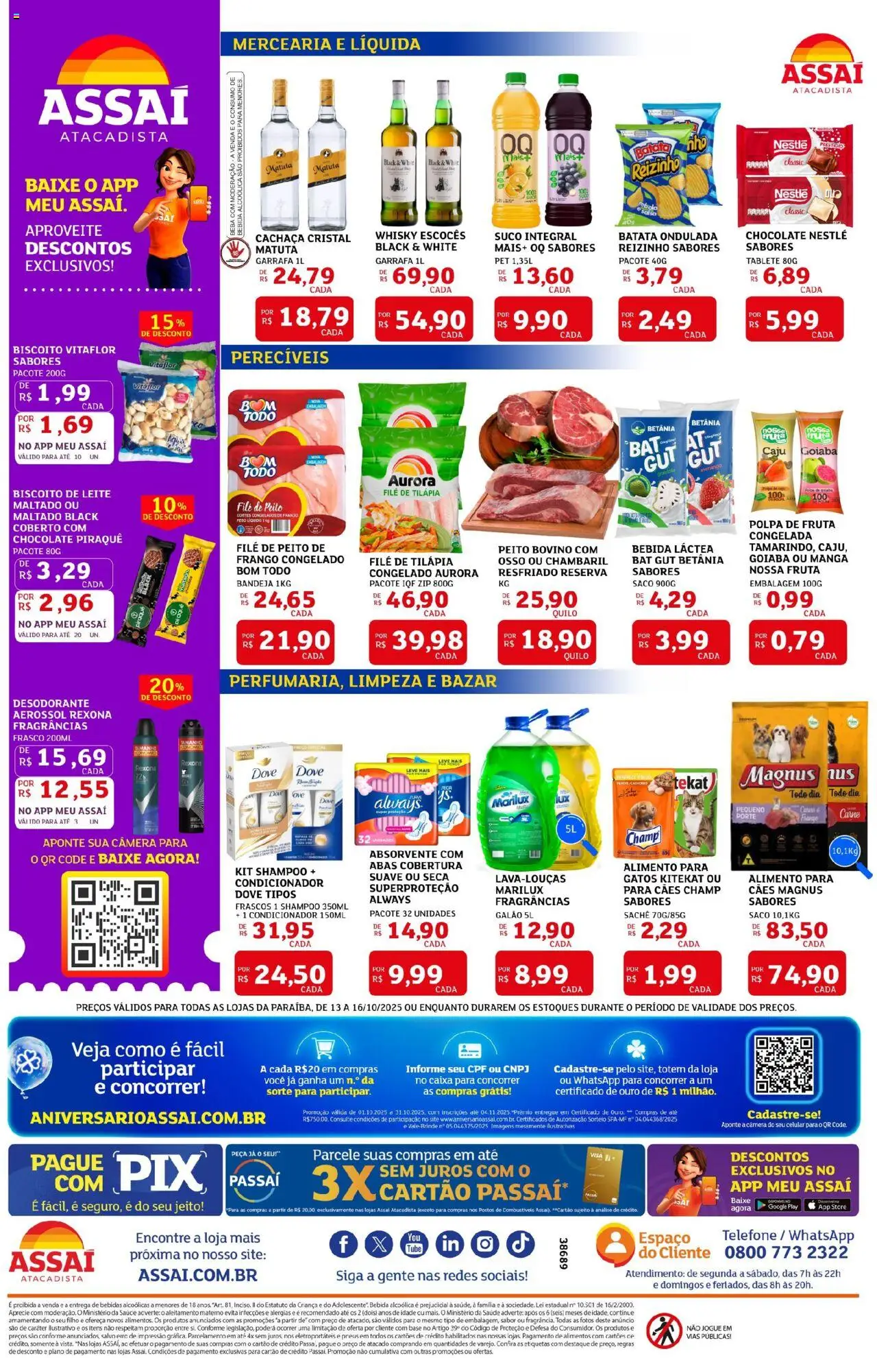 Assaí Atacadista Folheto - válido de 13.10.2025 | Página: 2 | Produtos: Caju, Whisky, Tilápia, Filé de tilápia