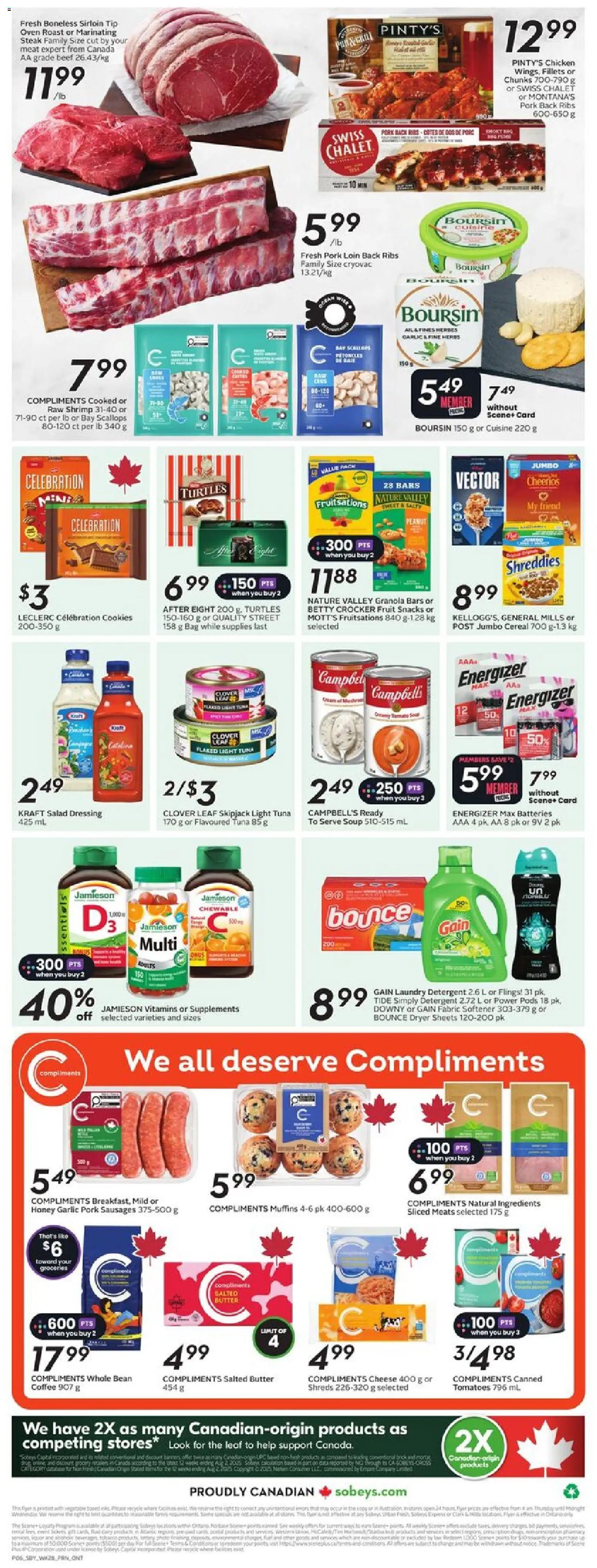 Sobeys flyer valid from 06.11.2025 | Page: 4 | Products: Beef, Cookies, Fabric softener, Cheese