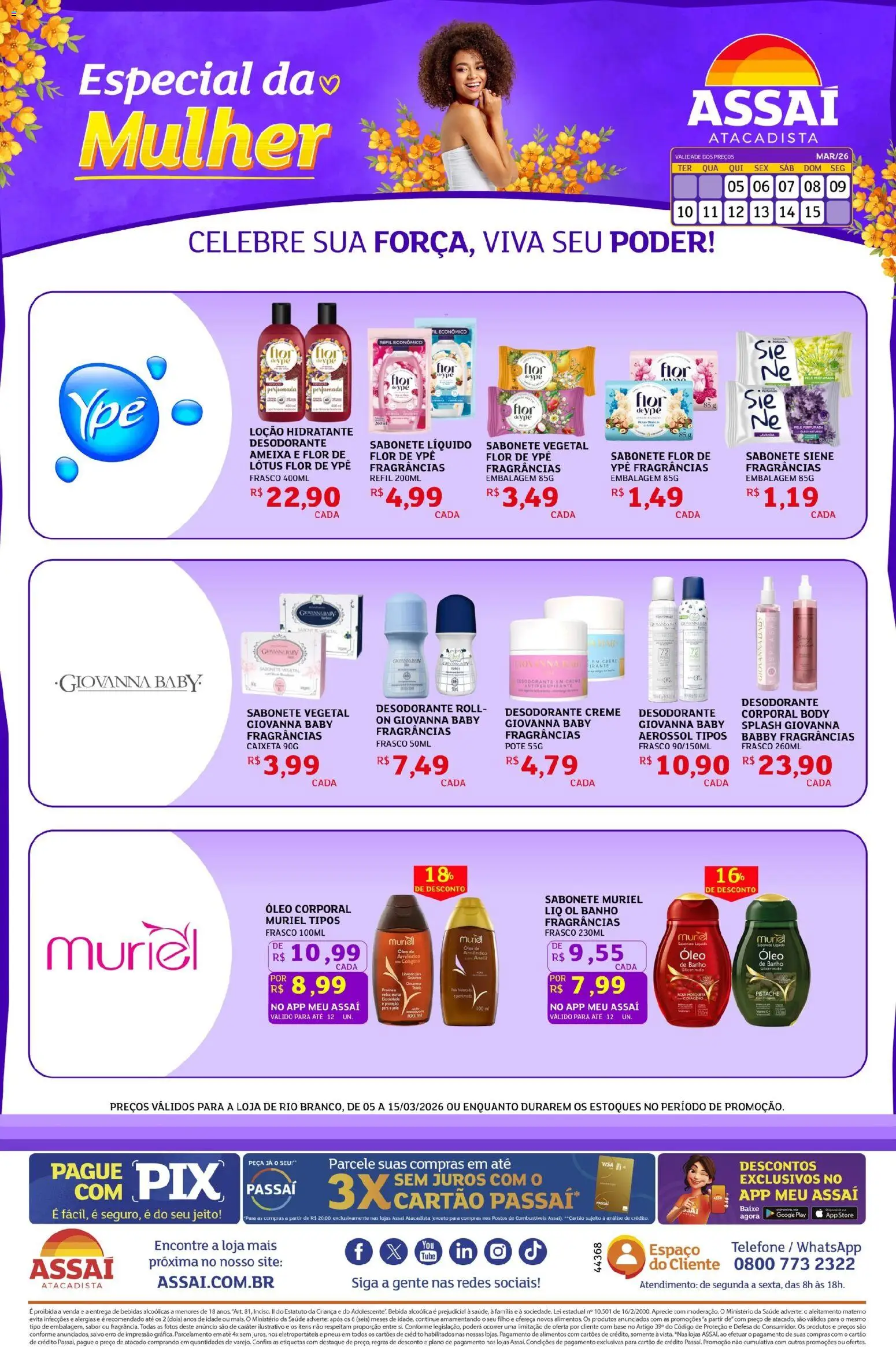 Assaí Atacadista Folheto - válido de 05.03.2026 | Página: 1 | Produtos: Antiperspirante, Base, Bebida, Body