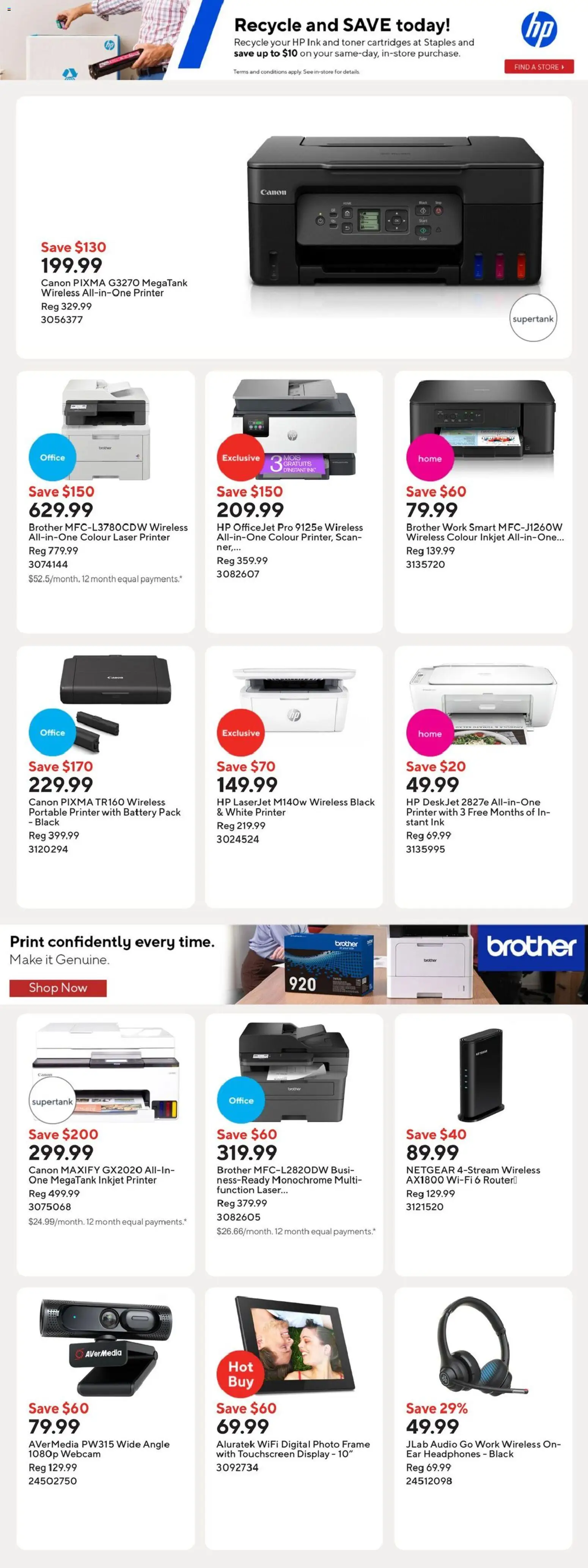 Staples flyer valid from 01.01.2026 | Page: 12 | Products: Printer, Headphones, Toner, Battery