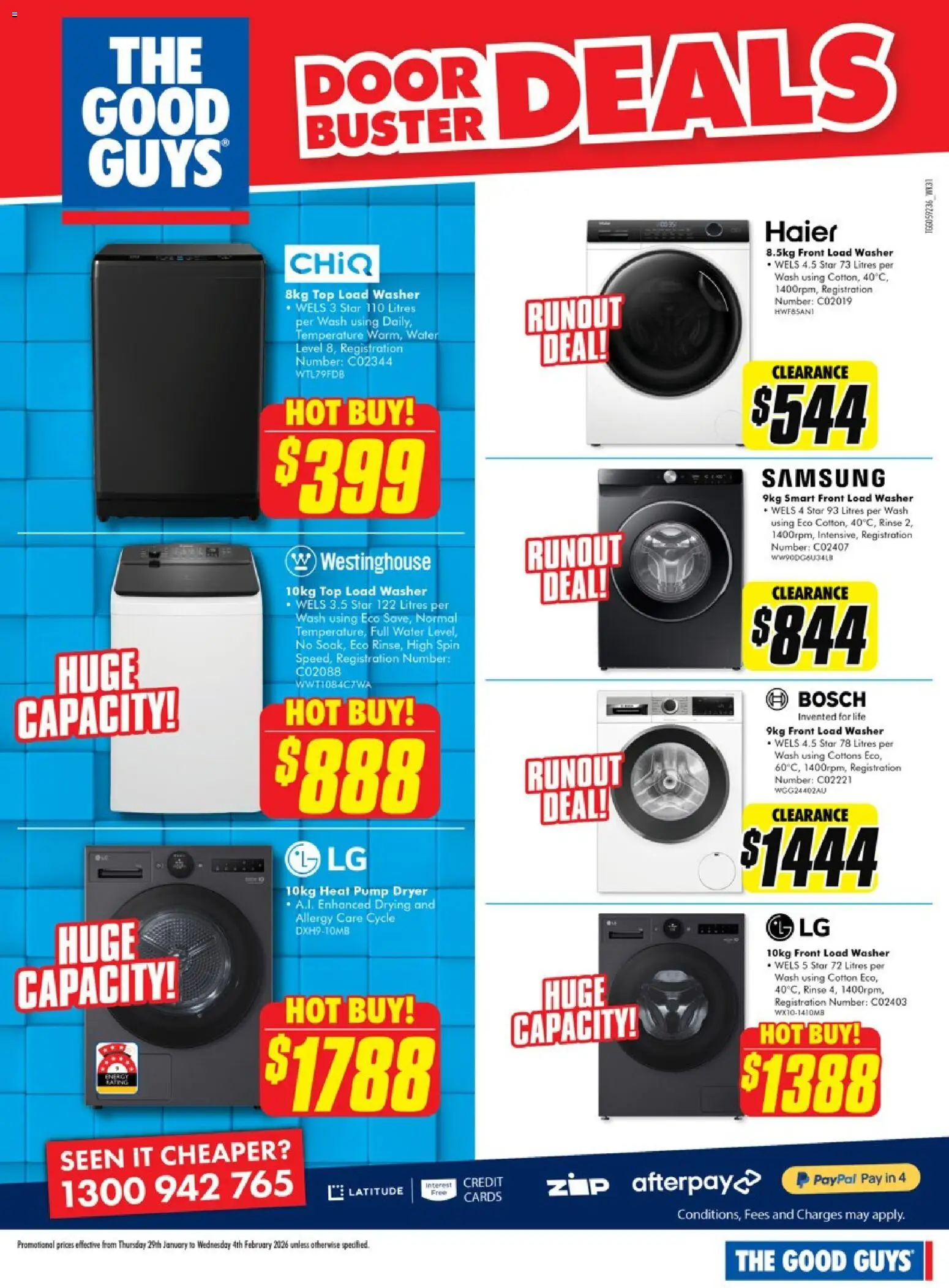 The Good Guys catalogue - valid from 28.01.2026 | Page: 4 | Products: Door, Water, Dryer, Washer