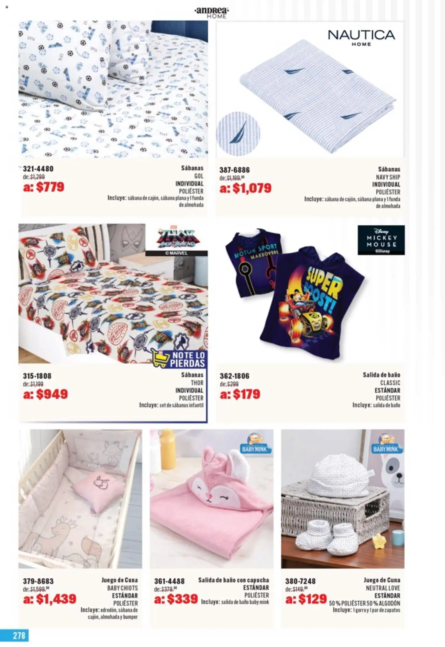 Nuevas ofertas de Andrea válidas en toda la República Mexicana desde el 05.04.2026. ¡Encuentra las mejores ofertas en Andrea catálogo Outlet! | Página: 278 | Productos: Juego, Funda, Algodón, Cuna