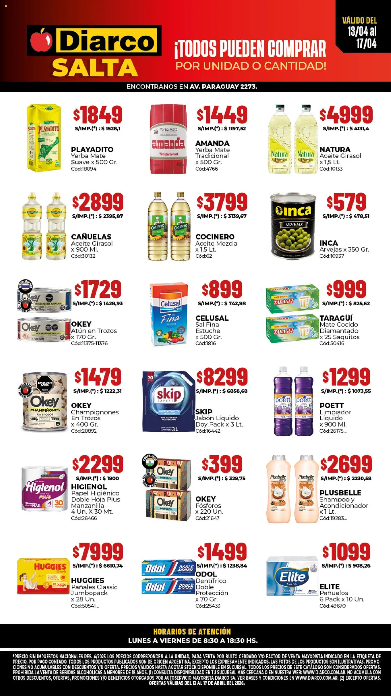 Diarco - Ofertas Salta │ válido desde el 13.04.2026 | Página: 1 | Productos: Fósforos, Aceite, Arvejas, Estuche