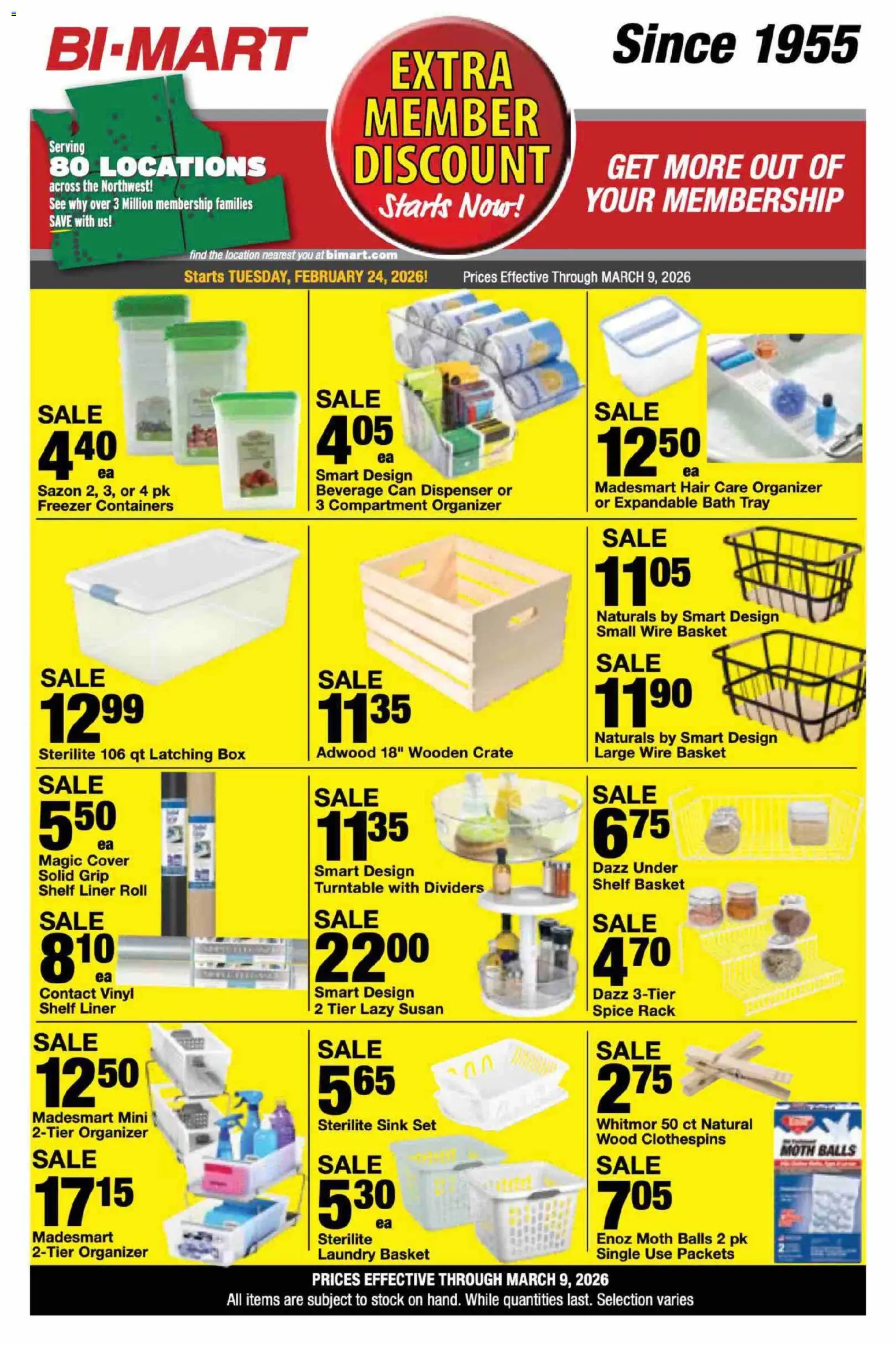 Bi-Mart Extra Member Discount - valid from 24.02.2026 | Page: 1 | Products: Shelf, Box, Basket, Wire