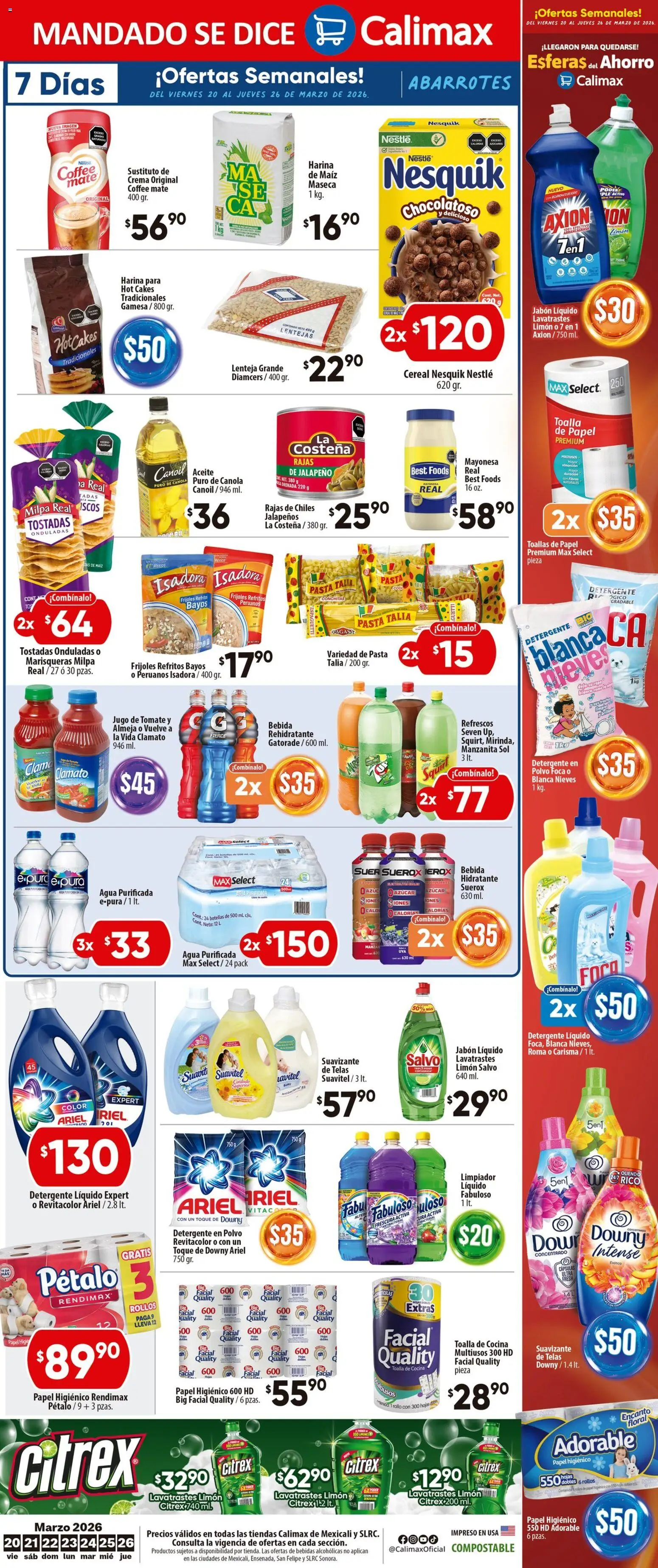 Nuevas ofertas de Calimax válidas en toda la República Mexicana desde el 20.03.2026. ¡Encuentra las mejores ofertas en Calimax folleto Mexicali y SLRC! | Página: 6 | Productos: Maíz, Suavizante, Toalla, Polvo