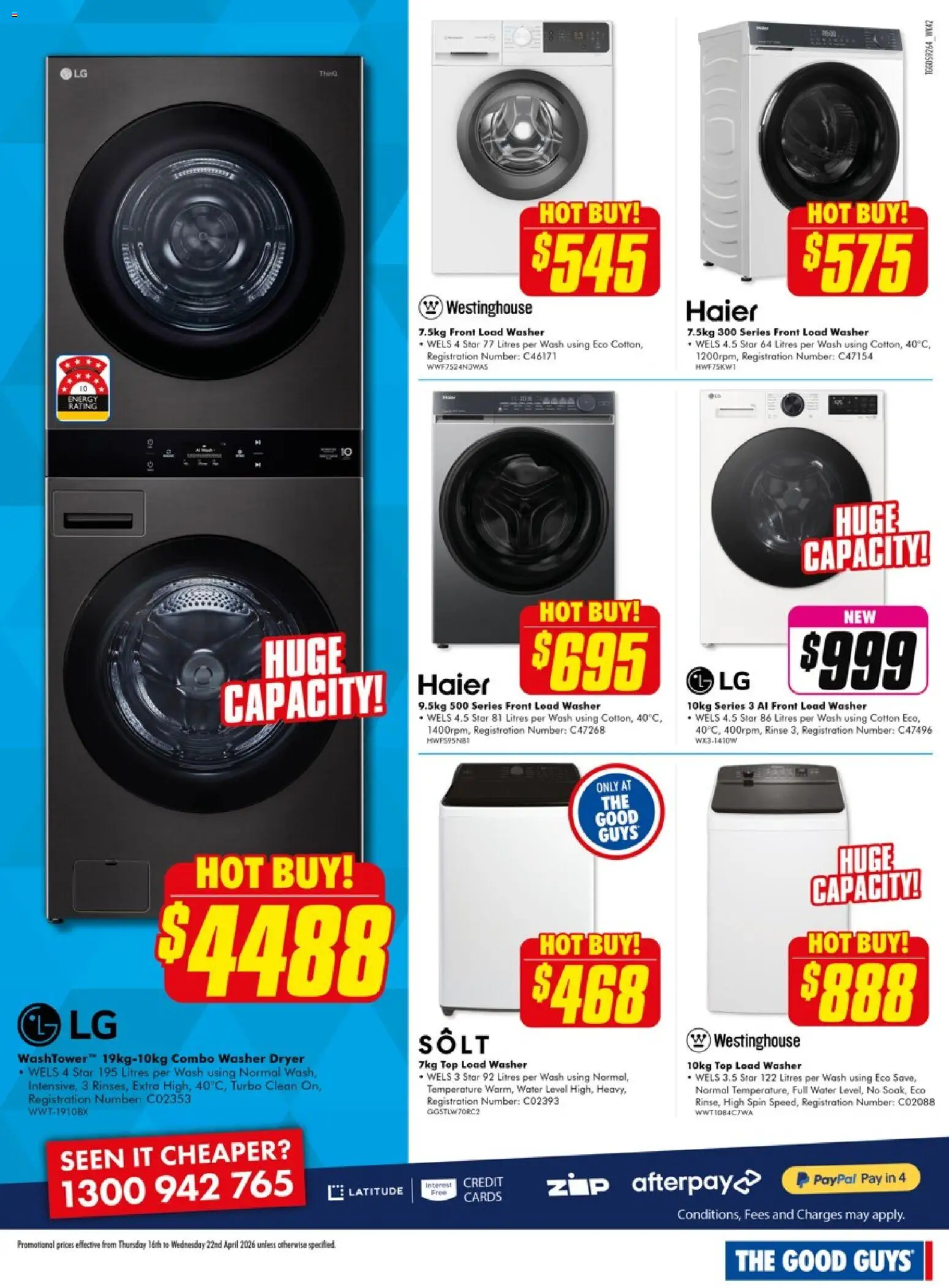 The Good Guys catalogue - valid from 15.04.2026 | Page: 18 | Products: Water, Dryer, Washer