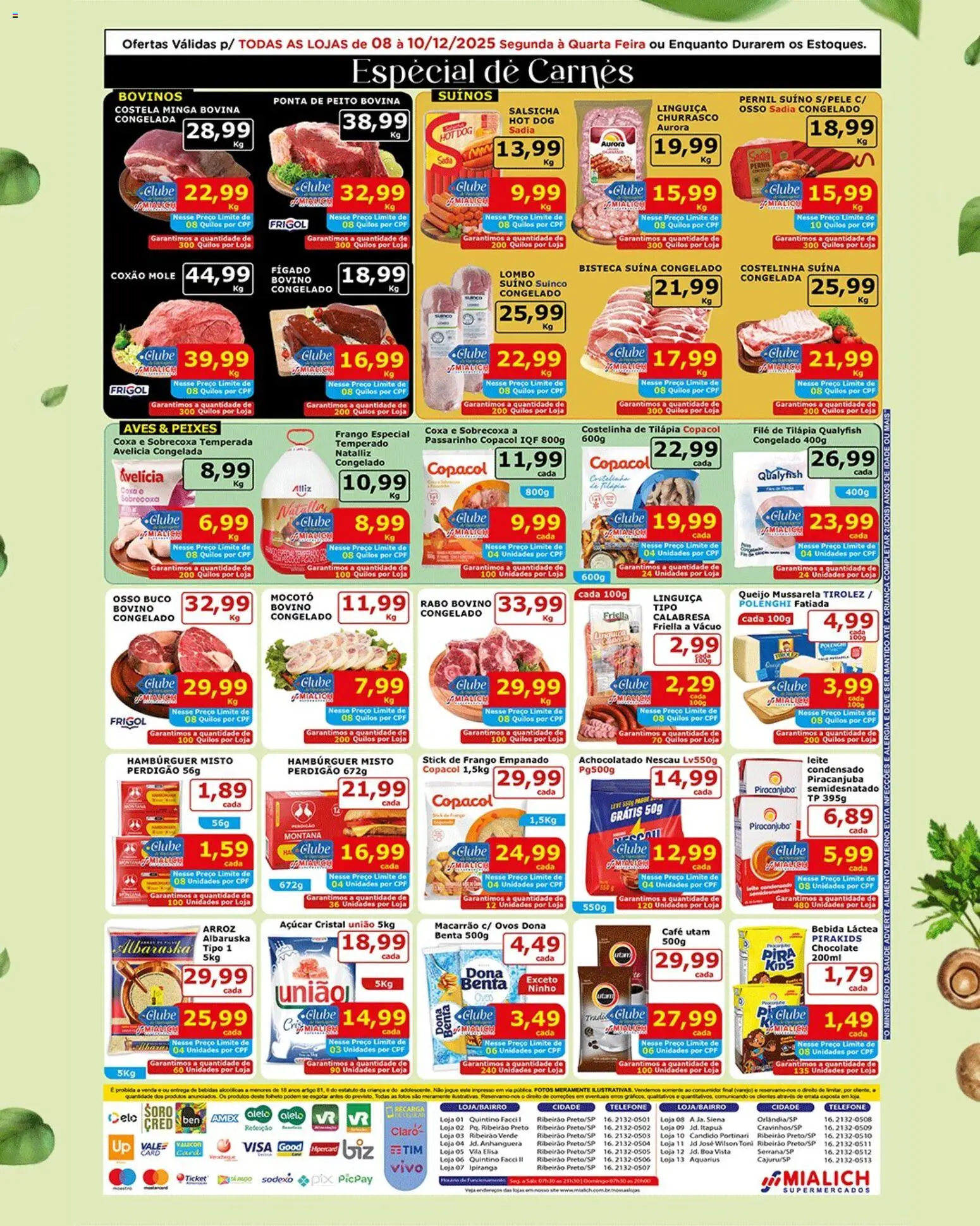 Mialich Supermercados Folheto - válido de 08.12.2025 | Página: 2 | Produtos: Achocolatado, Salsicha, Macarrão, Mussarela