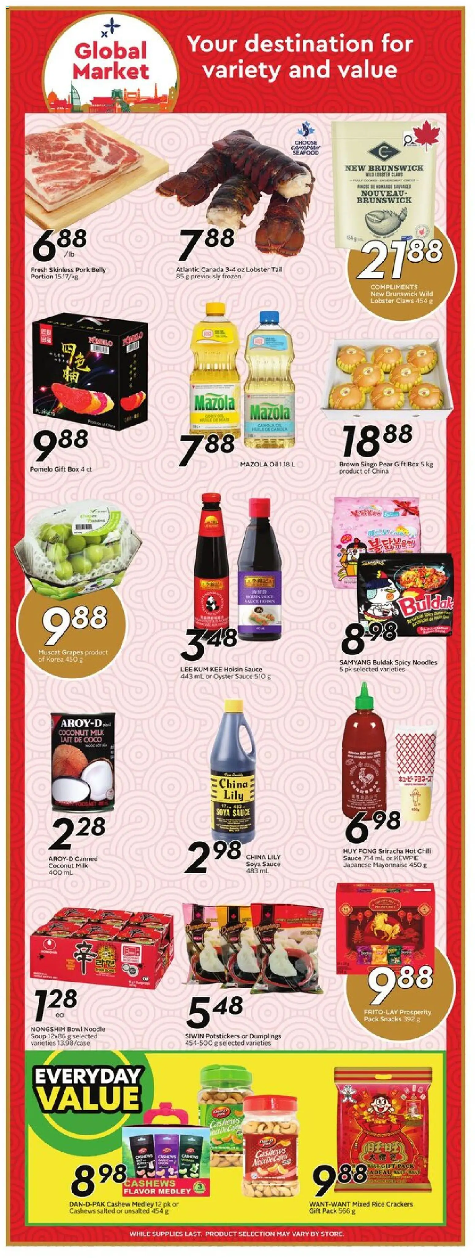 Sobeys flyer valid from 08.01.2026 | Page: 14 | Products: Rice, Noodles, Milk, Pork