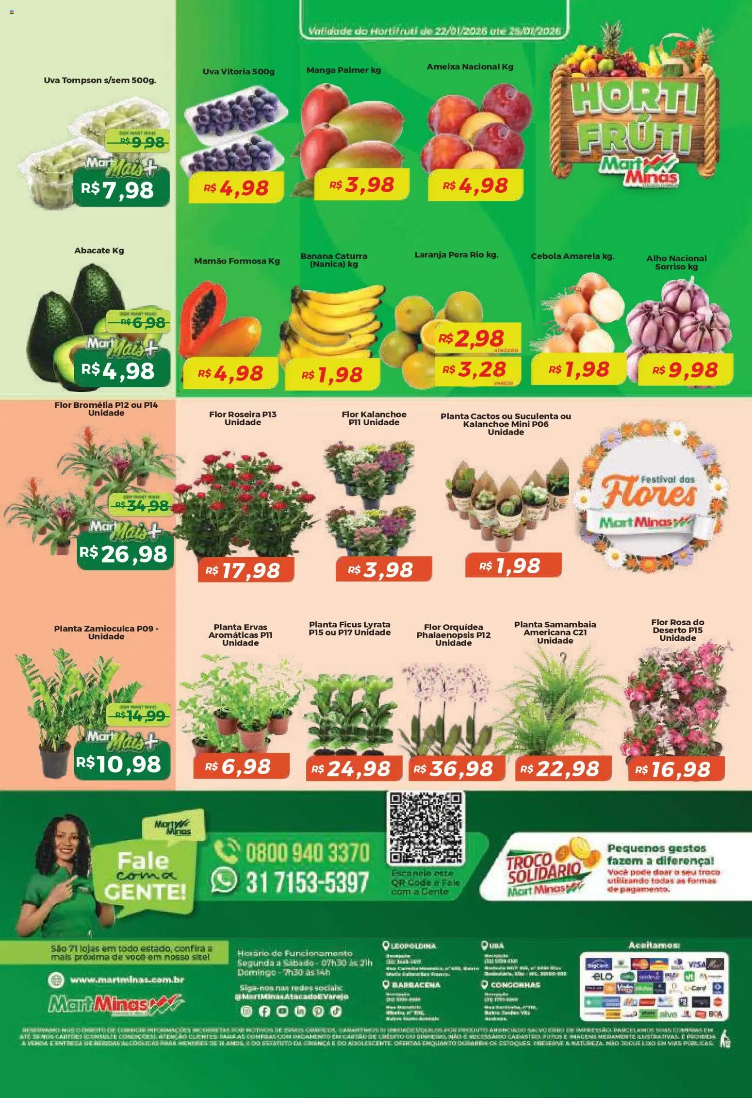 Mart Minas Folheto - válido de 22.01.2026 | Página: 8 | Produtos: Pera, Alho, Cebola, Flores
